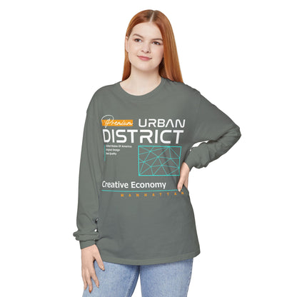 Long-sleeve Urban District Long Sleeve T-Shirt - Vintage Graphic Tee, Casual Wear, Creative Economy, Unisex Fashion, Gift for Art Lovers