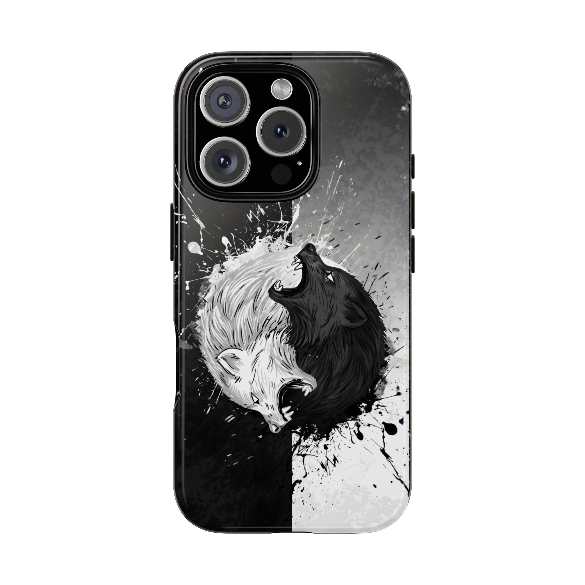 Yin Yang Wolf Phone Case - Dual Layer Protective Cover iPhone 16 Pro Glossy Tough Cases
