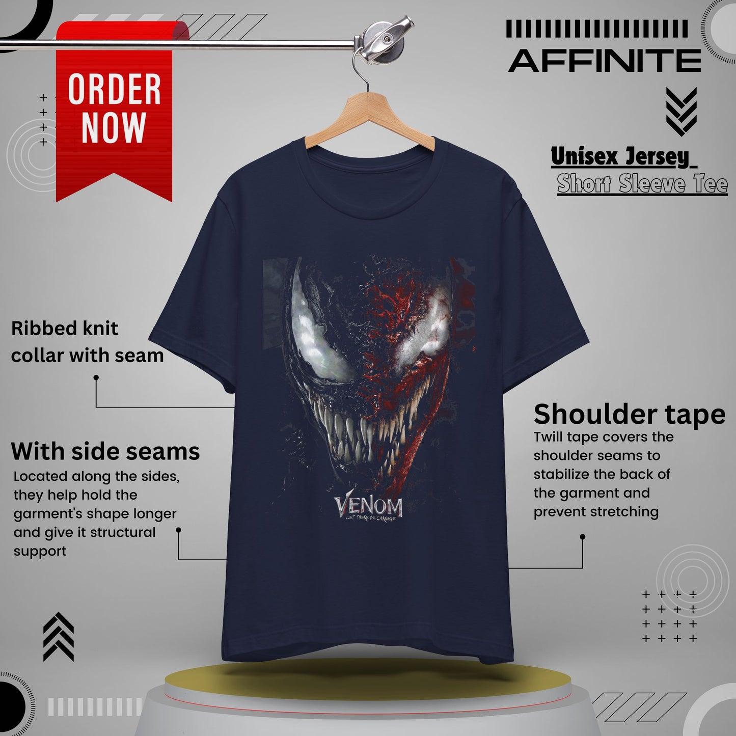 T-Shirt Venom Graphic Tee - Unisex Comic Book T-Shirt for Fans (100% Cotton) Navy