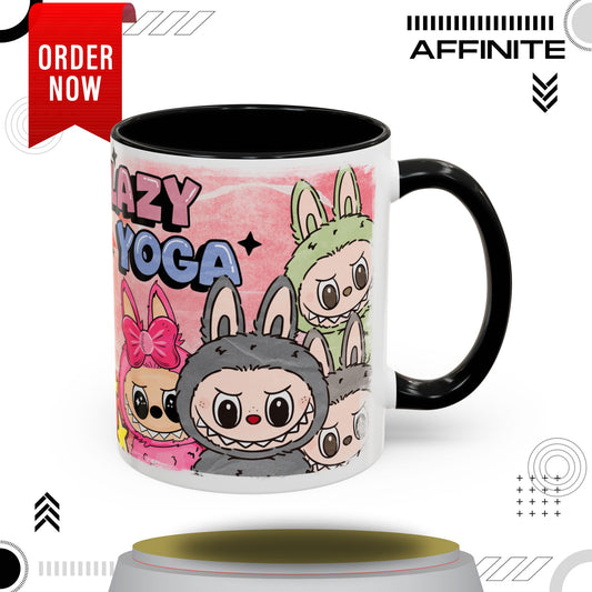 Mug Lazy Yoga Labubu Cartoon Accent Coffee Mug - Fun and Playful Design for Coffee Lovers 11oz Black