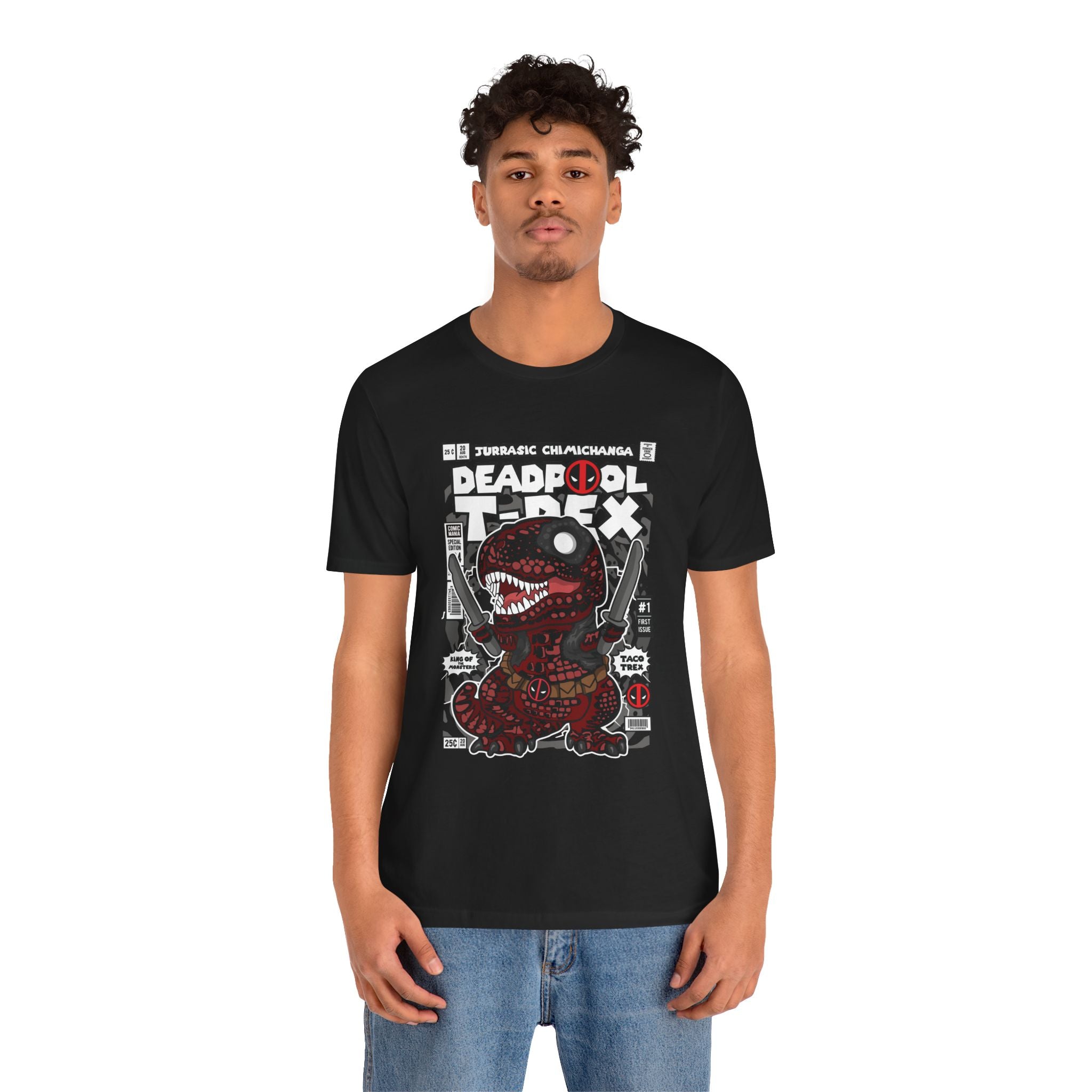 Deadpool T-Rex Unisex Jersey Tee - Fun Graphic T-Shirt for Comic Fans - Jurassic Chichanga