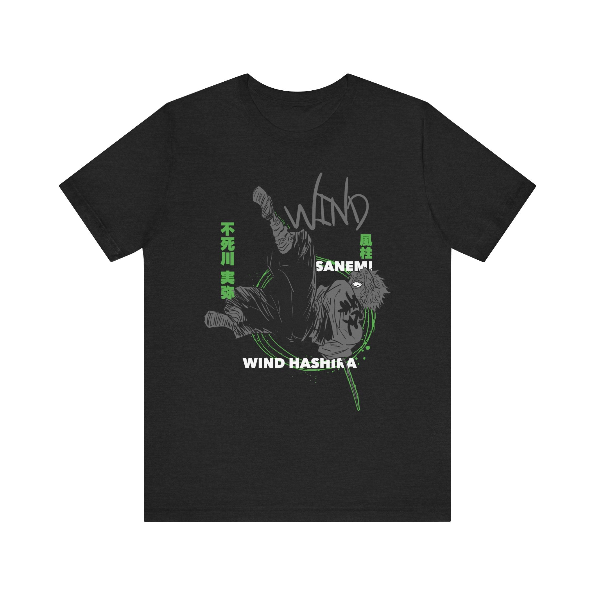 T-Shirt Sanemi Wind Hashira Shirt - Official Demon Slayer Merch (Unisex Anime Tee) Solid Black Blend