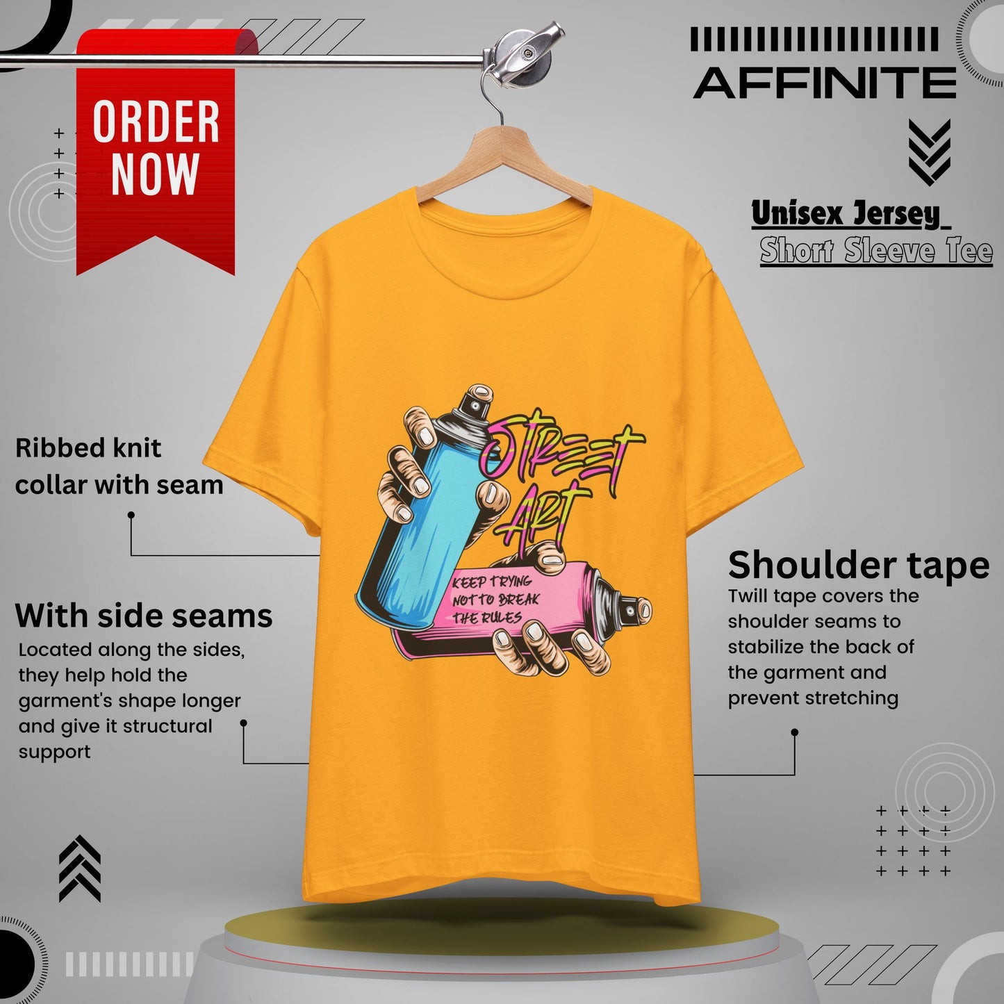 T-Shirt Street Art T-Shirts - Keep Trying Unisex Tee | Graphic Urban Wear Gold