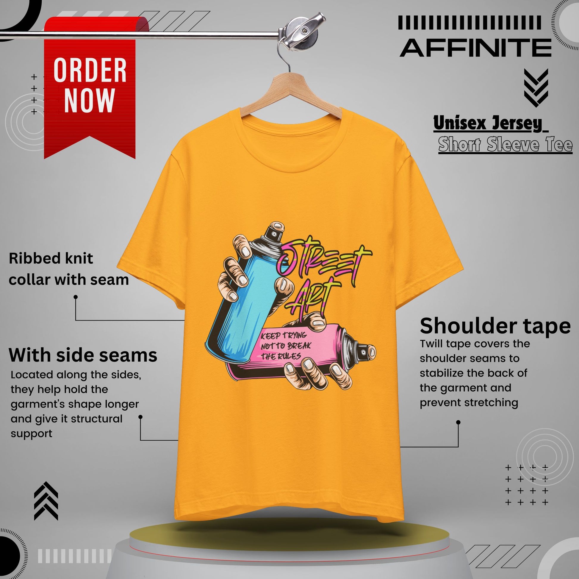 T-Shirt Street Art T-Shirts - Keep Trying Unisex Tee | Graphic Urban Wear Gold