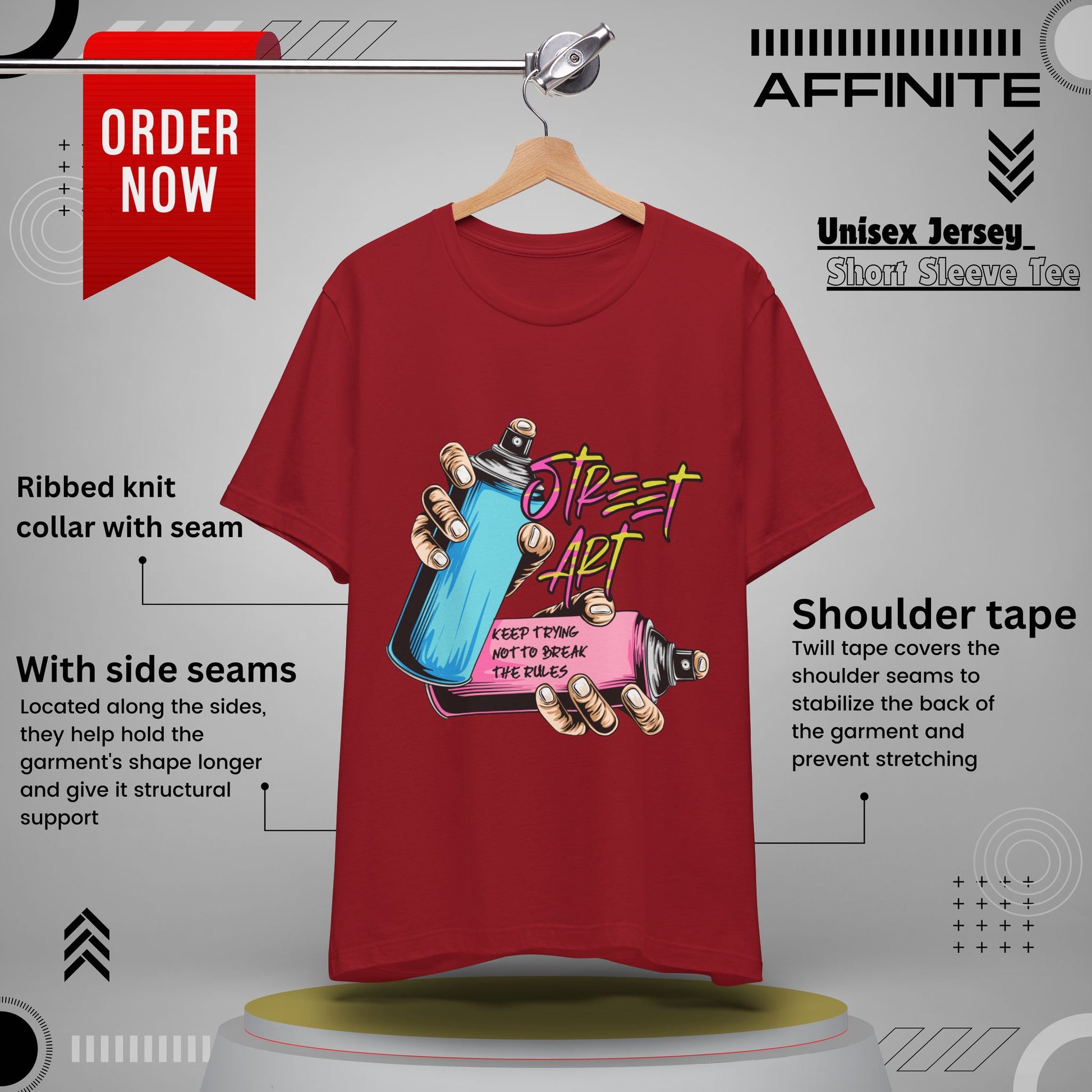 T-Shirt Street Art T-Shirts - Keep Trying Unisex Tee | Graphic Urban Wear Canvas Red