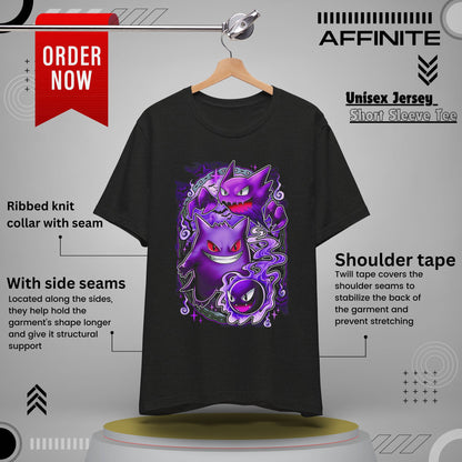 T-Shirt Ghostly Kanto Vibes Unisex Jersey Short Sleeve Tee - Spooky Design Black Heather