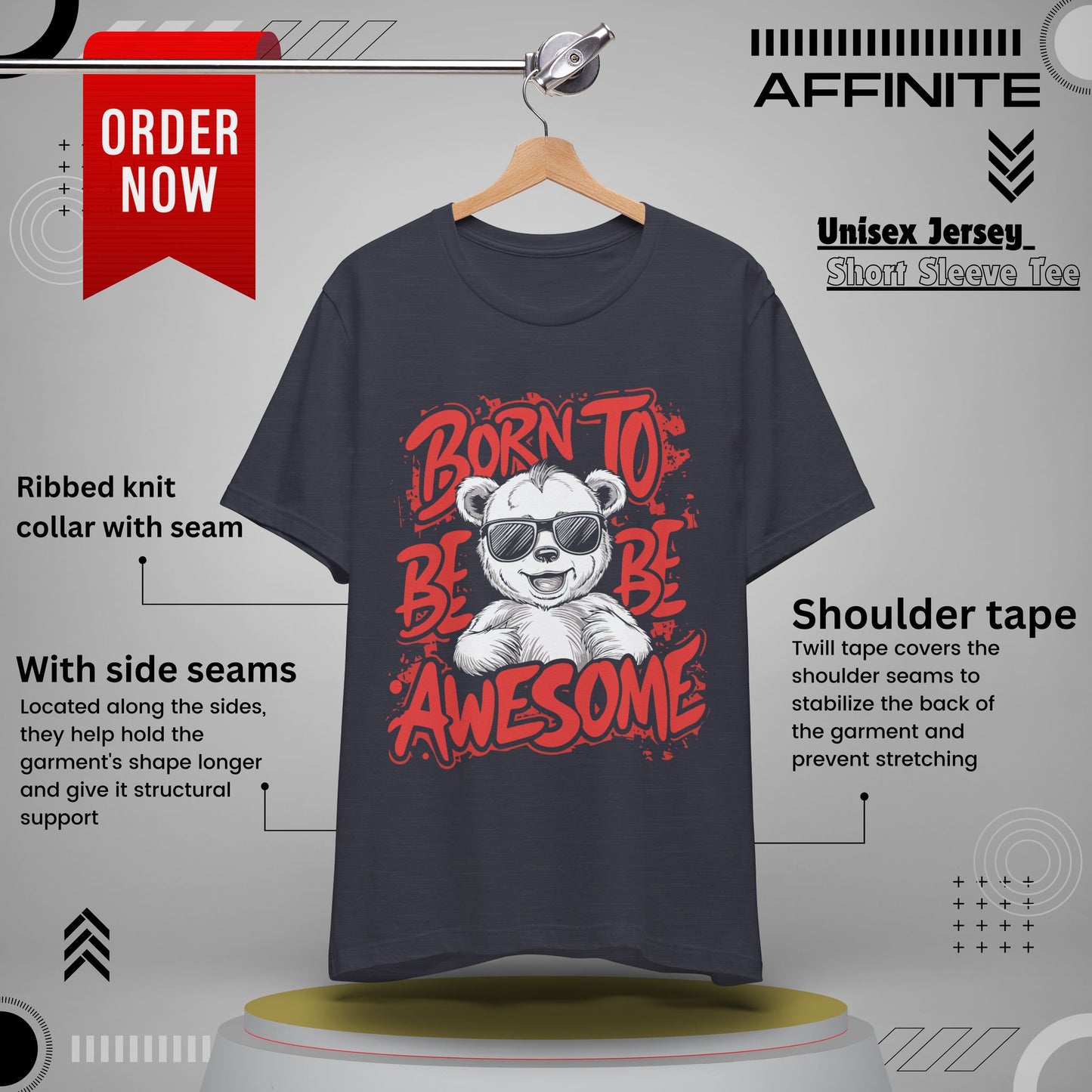 T-Shirt Fun Graphic Tees - Born to Be Awesome Unisex Shirt | For Teen & Adults | Affinite Heather Midnight Navy