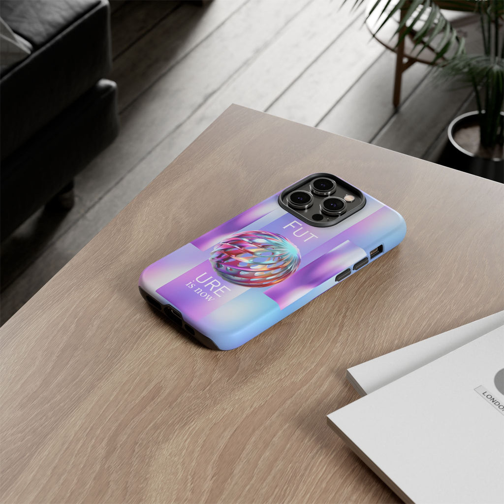 Futuristic Gradient Tough Case – 'Future is Now' 3D Design | Shockproof & UV Protected