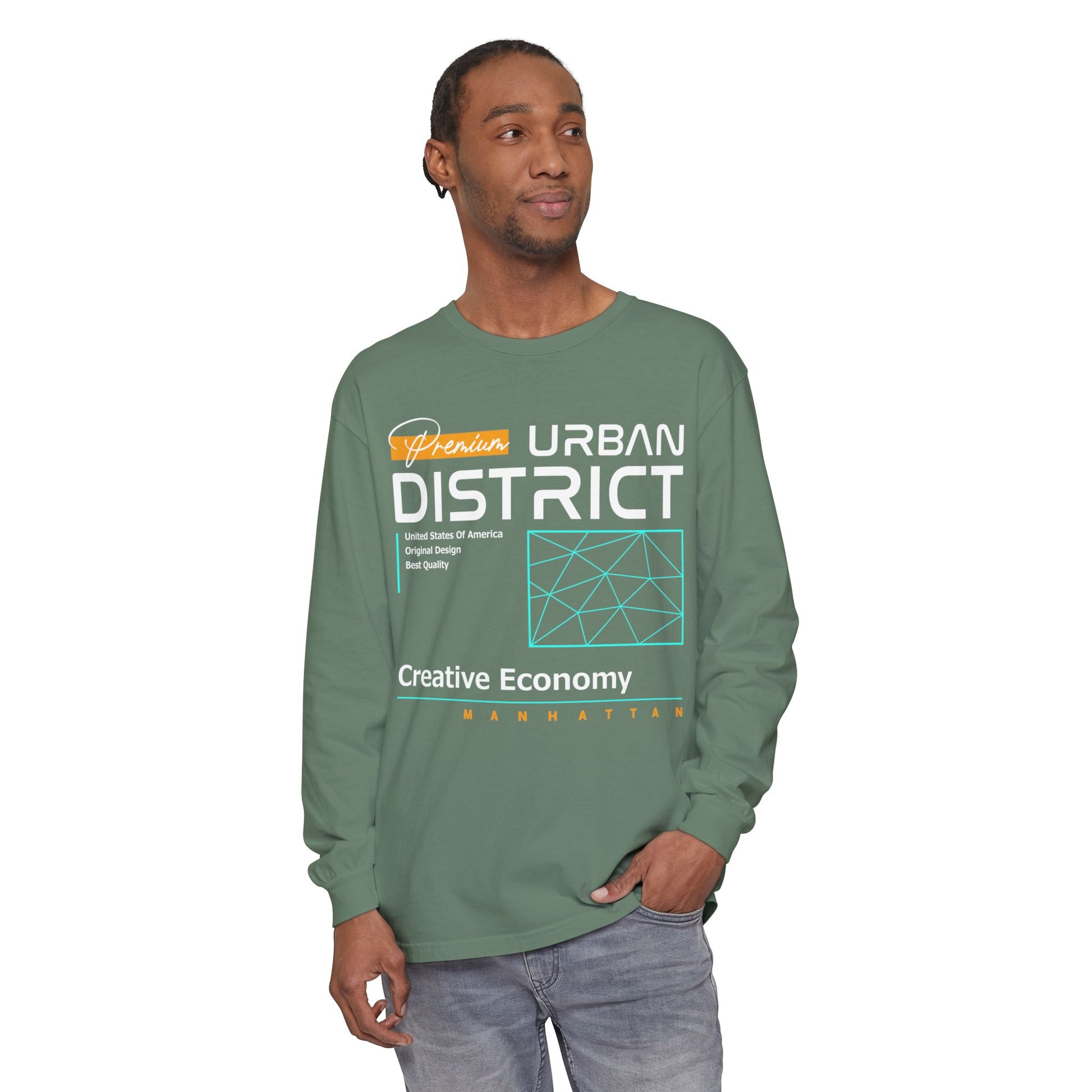 Long-sleeve Urban District Long Sleeve T-Shirt - Vintage Graphic Tee, Casual Wear, Creative Economy, Unisex Fashion, Gift for Art Lovers