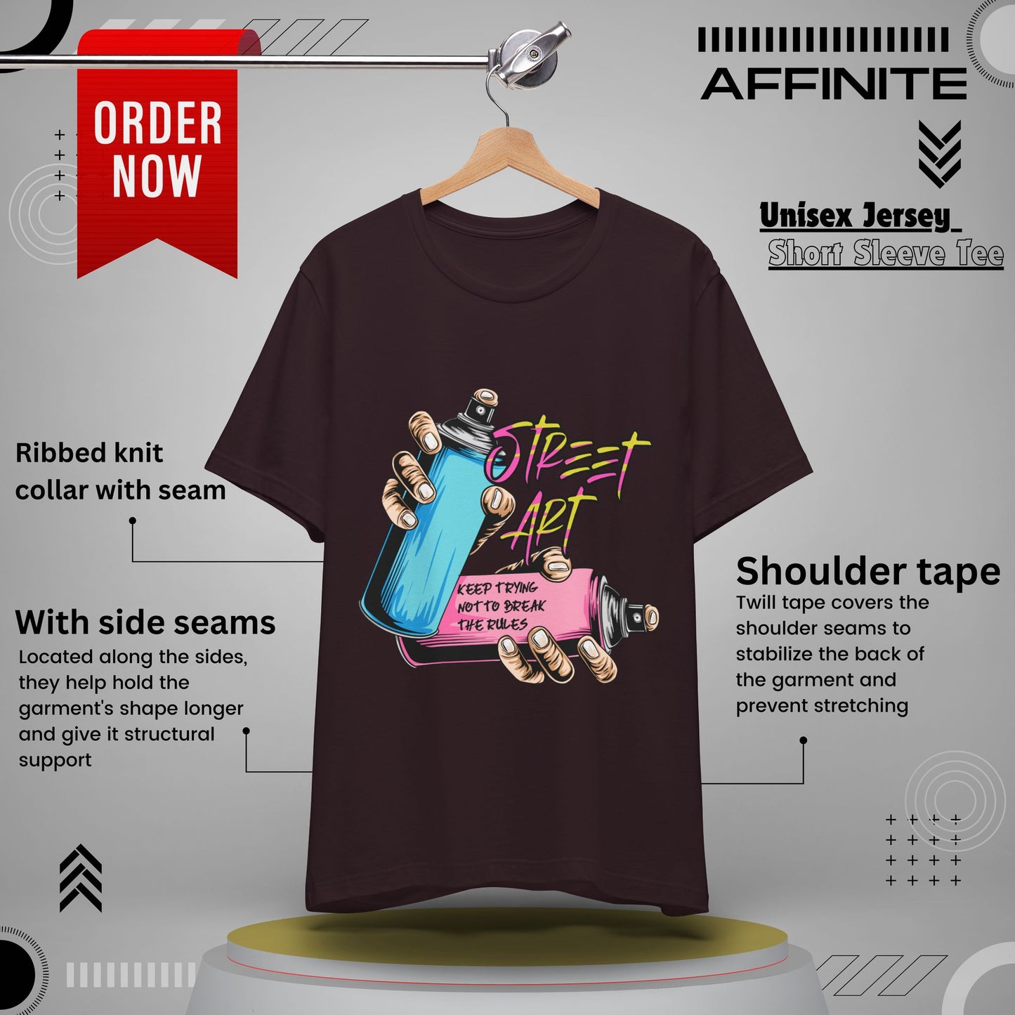 T-Shirt Street Art T-Shirts - Keep Trying Unisex Tee | Graphic Urban Wear Oxblood Black