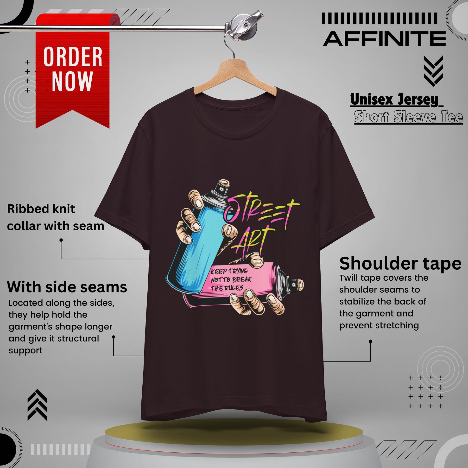 T-Shirt Street Art T-Shirts - Keep Trying Unisex Tee | Graphic Urban Wear Oxblood Black