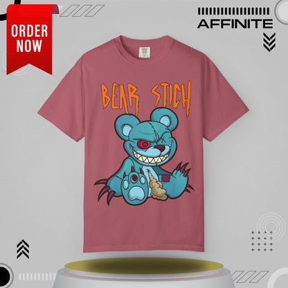 T-Shirt Bear Stick T-Shirt - Fun Garment-Dyed Graphic Tee (S-4XL) | Comfort Colors® Crimson