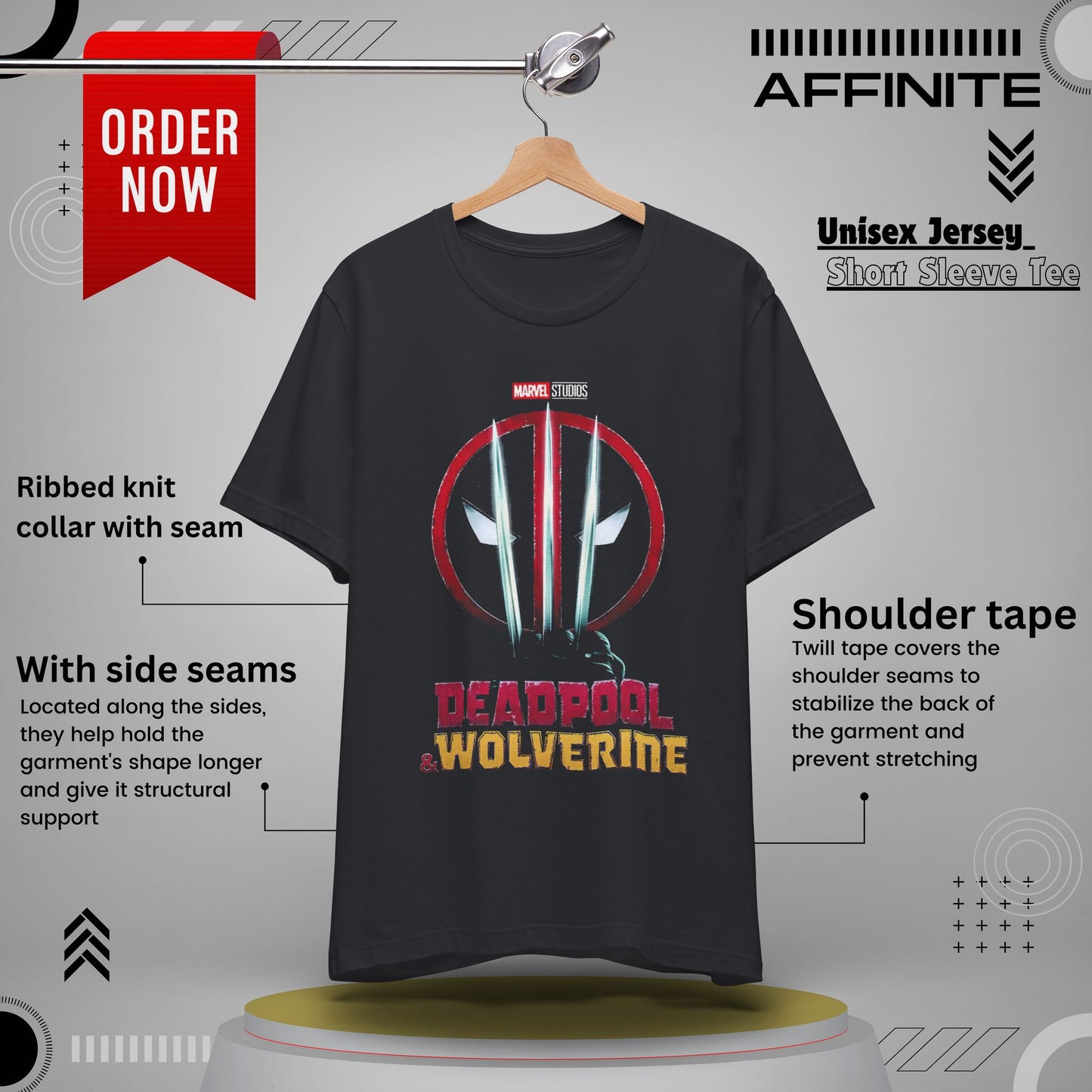 T-Shirt Marvel Deadpool & Wolverine Unisex Jersey Tee - Graphic T-Shirt for Comic Fans Vintage Black