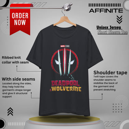 T-Shirt Marvel Deadpool & Wolverine Unisex Jersey Tee - Graphic T-Shirt for Comic Fans Vintage Black