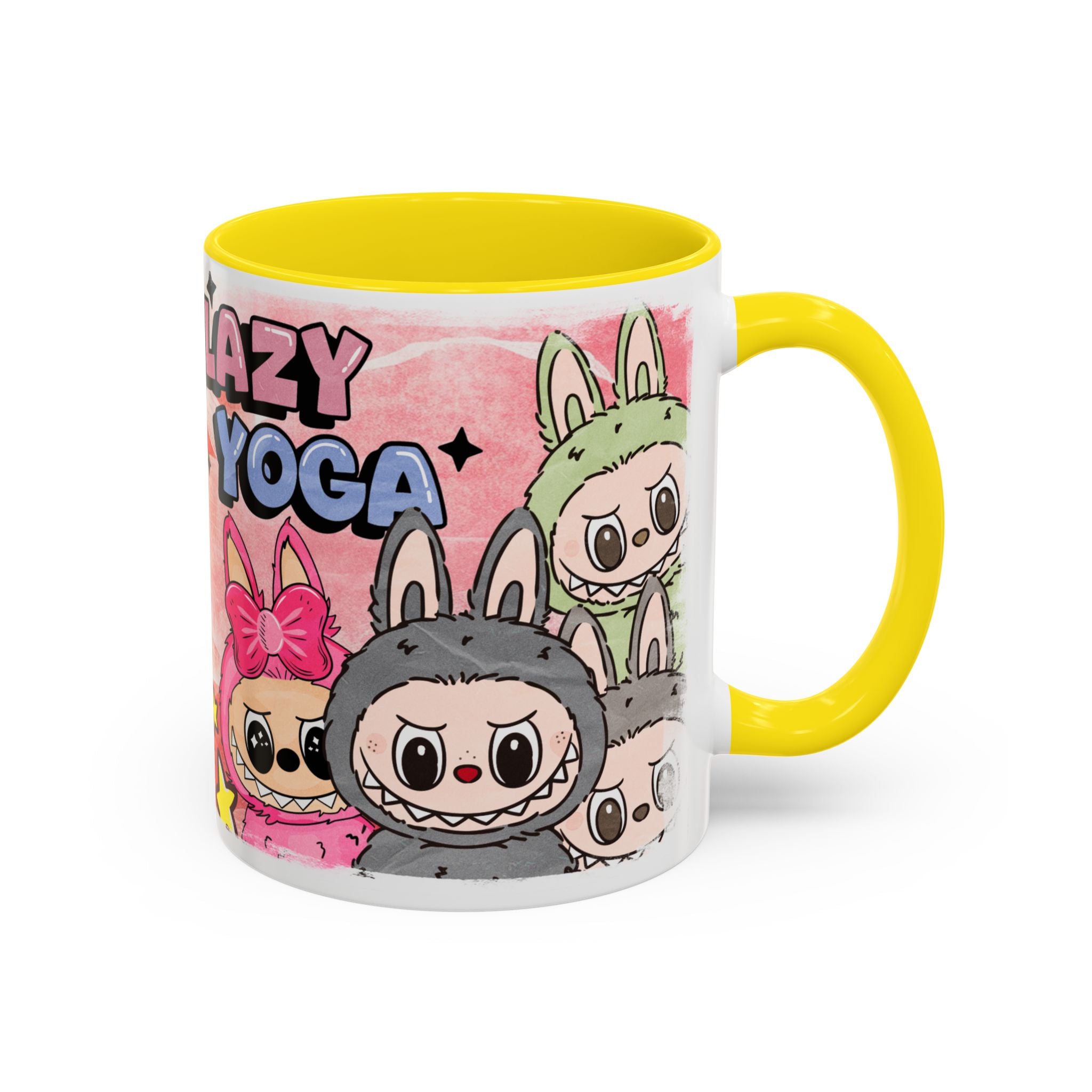 Lazy Yoga Labubu Cartoon Accent Coffee Mug - Fun and Playful Design for Coffee Lovers