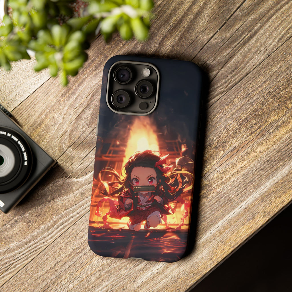 Chibi Nezuko Kamado Tough Phone Case – Anime Protective Case for iPhone & Samsung, UV Resistant, Durable & Stylish
