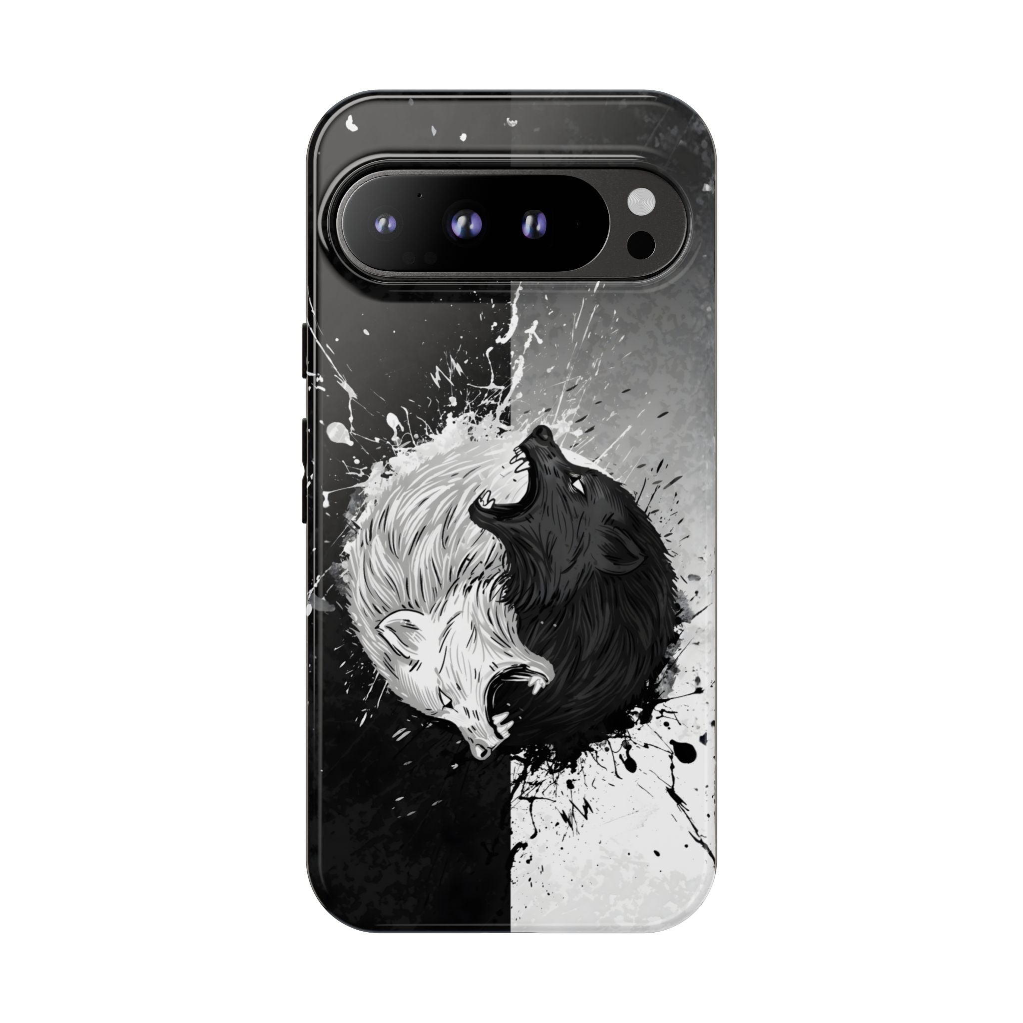 Yin Yang Wolf Phone Case - Dual Layer Protective Cover Google Pixel 9 Pro XL Glossy Tough Cases