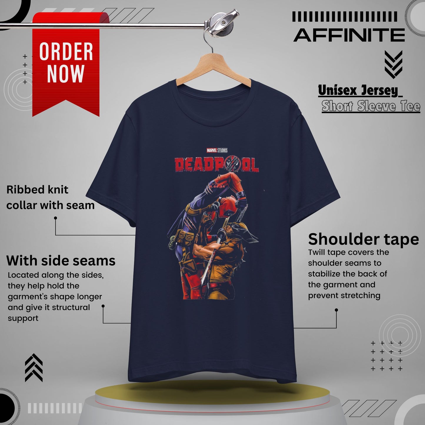 T-Shirt Deadpool Graphic Unisex Jersey Tee - Perfect for Comic Fans Navy