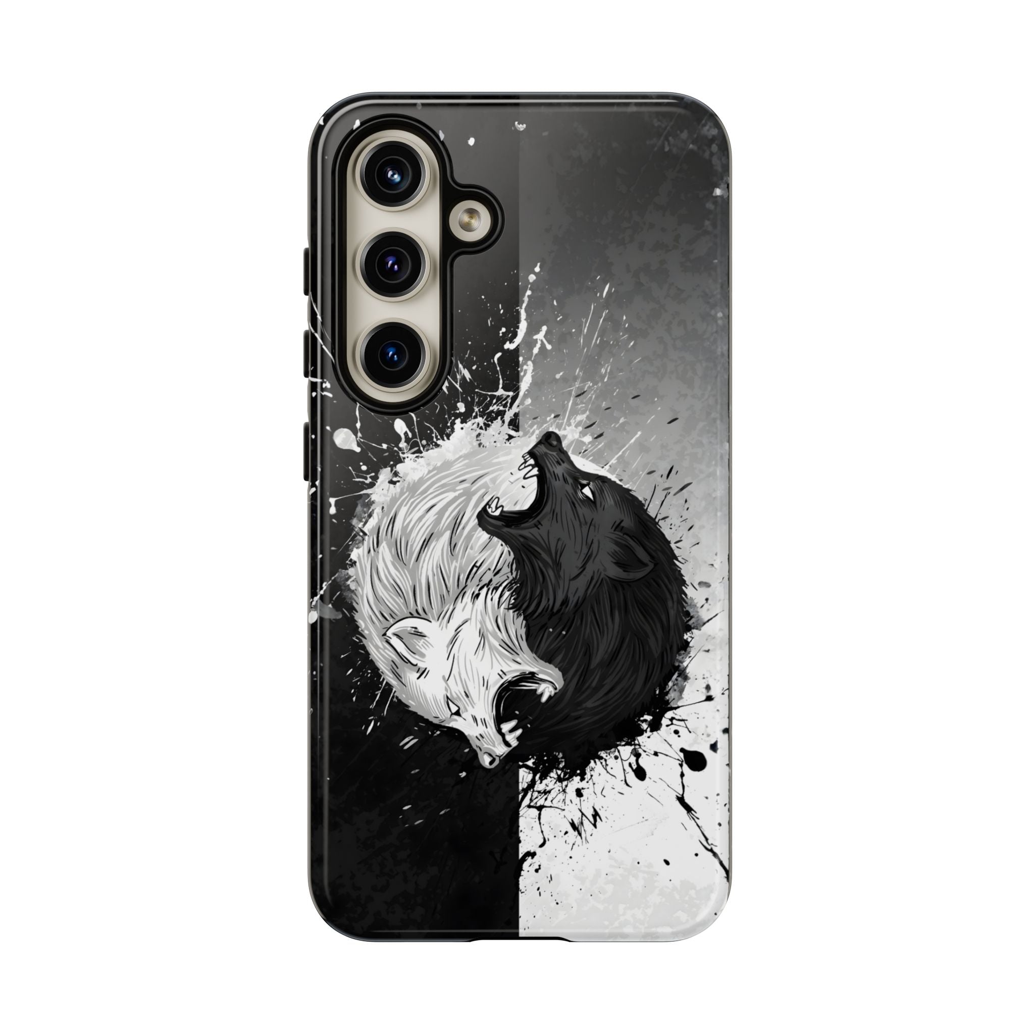 Yin Yang Wolf Phone Case - Dual Layer Protective Cover Samsung Galaxy S24 Glossy Tough Cases