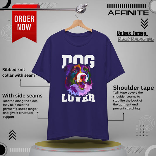 T-Shirt Unisex Dog Lover Shirt | Graphic T-Shirt with Dog Design and 'Dog Lover' Text Team Navy
