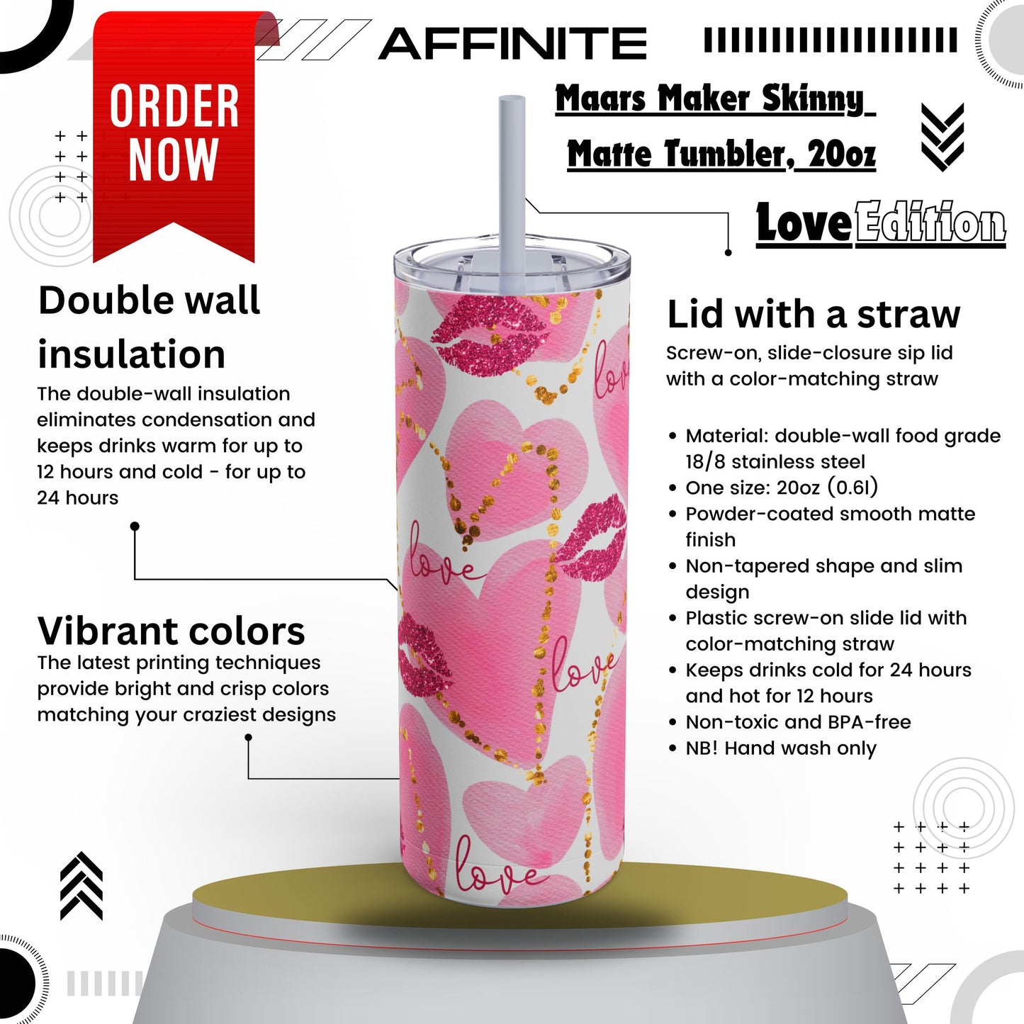 Tumblers Love Inspired Tumbler – 20oz Skinny Matte Cup for Hot & Cold Drinks Dusty Blue 20oz Matte