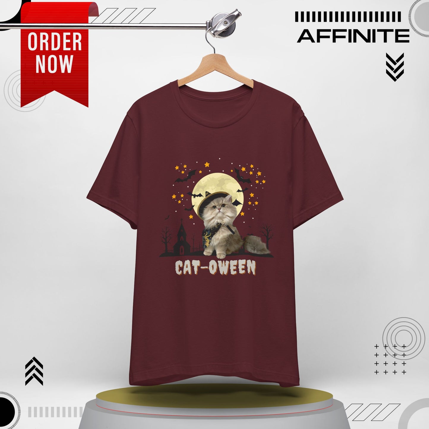 T-Shirt Unisex Halloween Cat Tee Good ‘Cat-oween’ – Perfect for Cat Lovers & Halloween Fans! Maroon