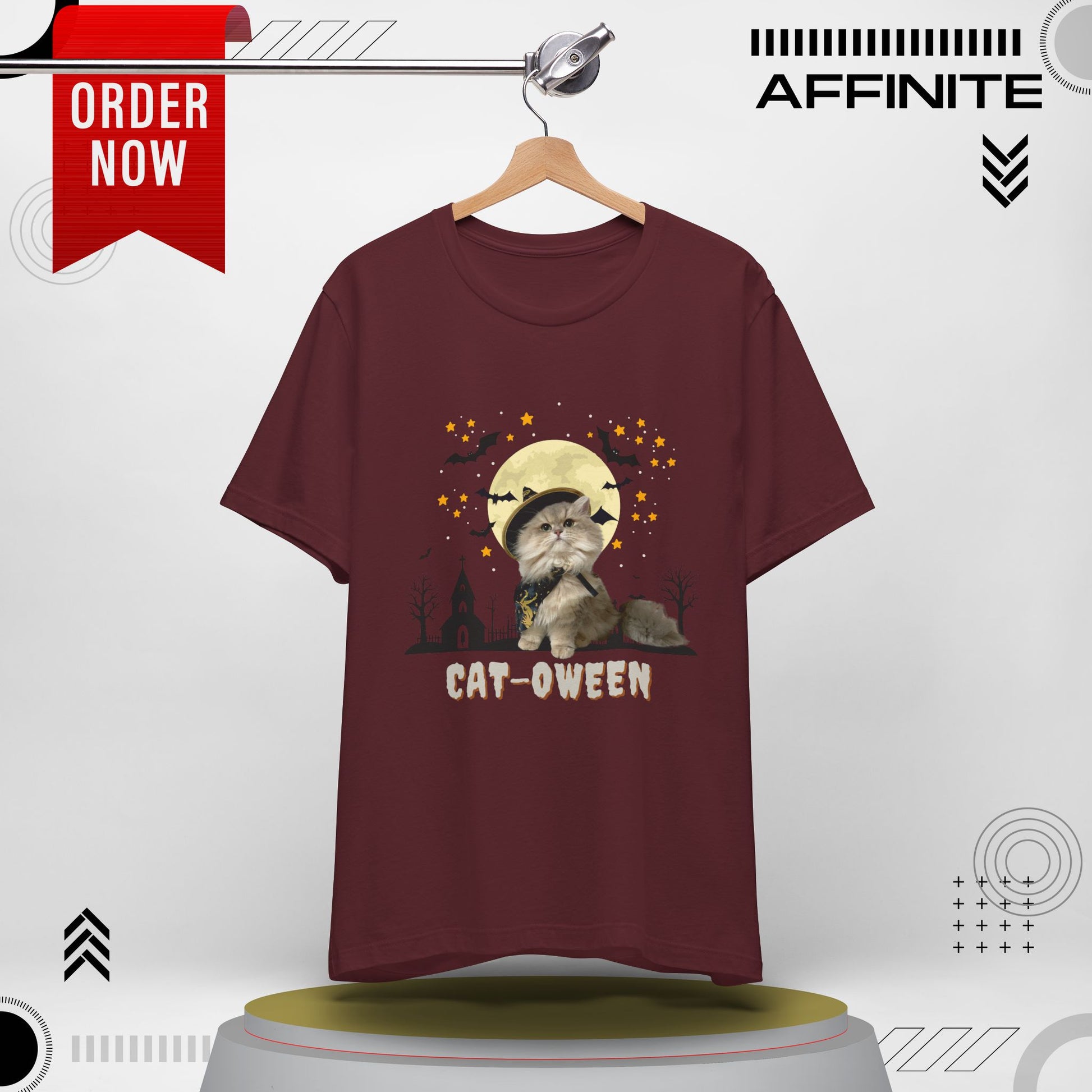 T-Shirt Unisex Halloween Cat Tee Good ‘Cat-oween’ – Perfect for Cat Lovers & Halloween Fans! Maroon
