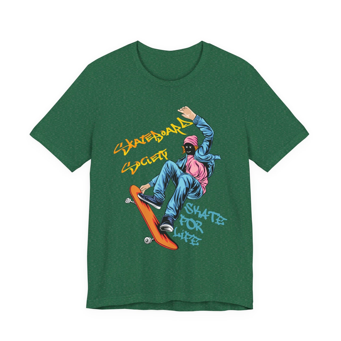 T-Shirt Skateboard Society Unisex Tee - Vibrant Orange Graphic T-Shirt for Skate Enthusiasts