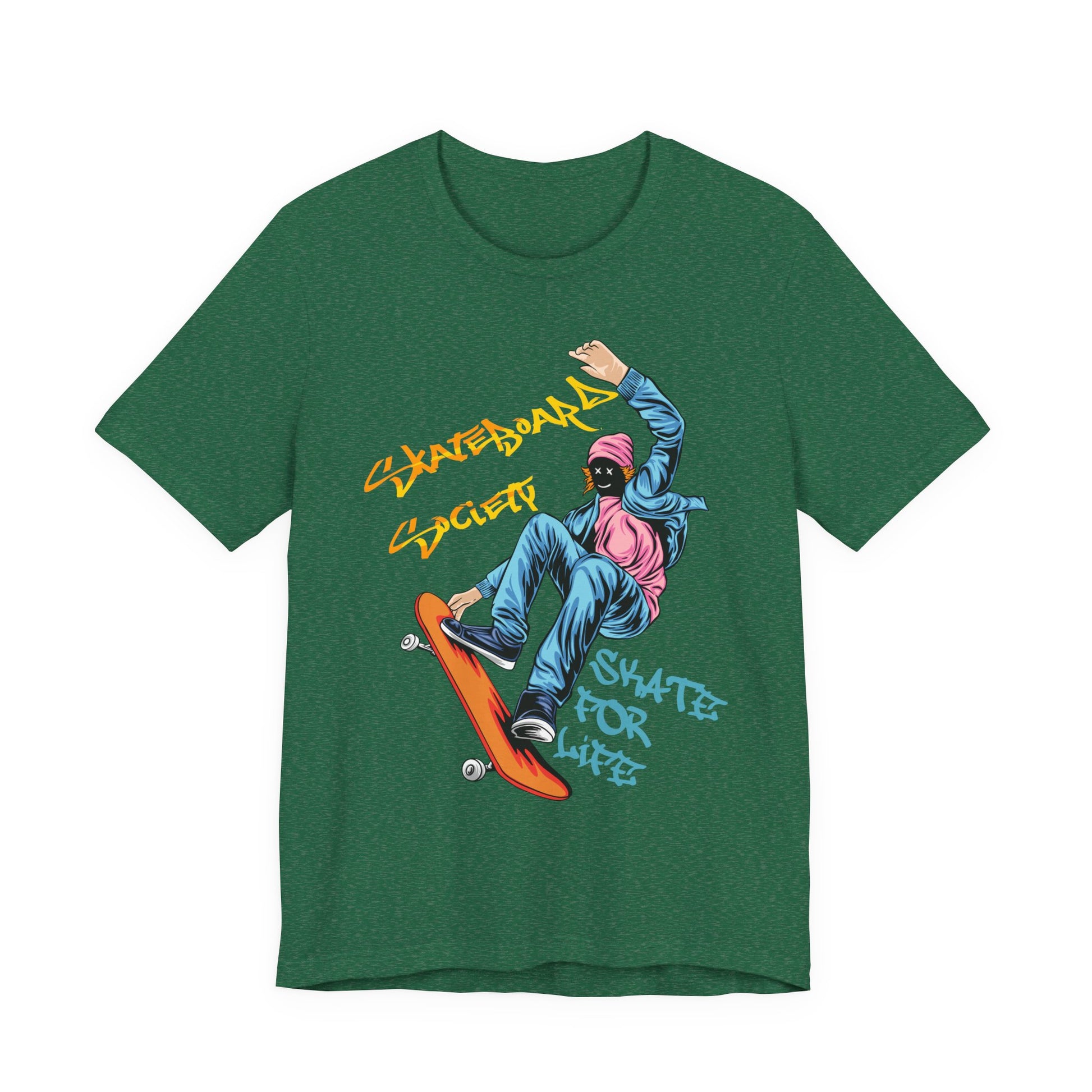 T-Shirt Skateboard Society Unisex Tee - Vibrant Orange Graphic T-Shirt for Skate Enthusiasts