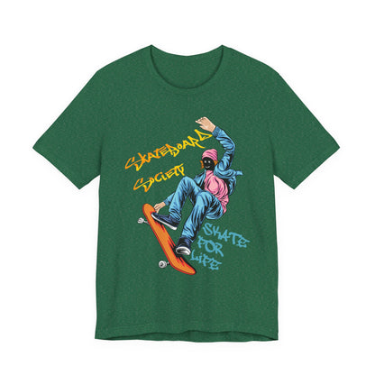 T-Shirt Skateboard Society Unisex Tee - Vibrant Orange Graphic T-Shirt for Skate Enthusiasts
