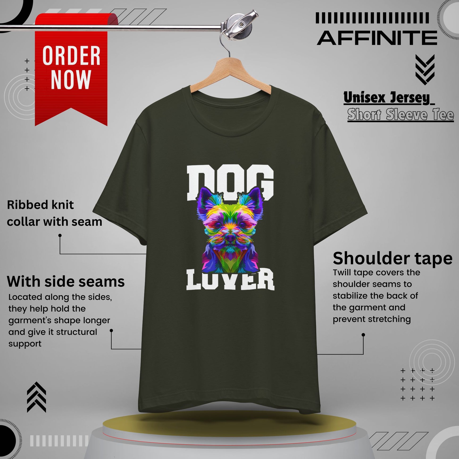 T-Shirt Dog Lover Unisex T-Shirt | Sharp Dog Graphic Dark Olive