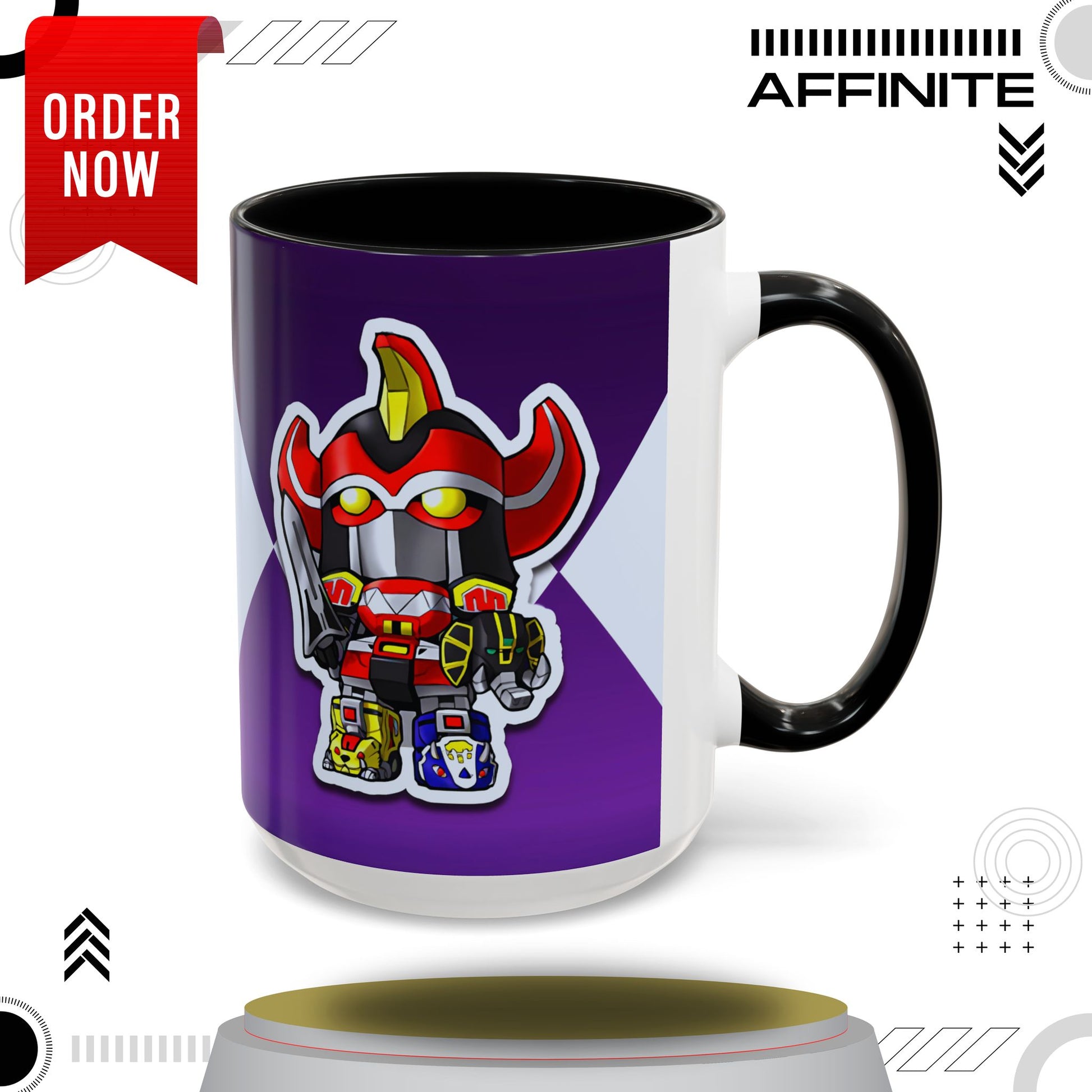 Mug Mighty Morphin Power Rangers Megazord Ceramic Mug - 11oz & 15oz Coffee Mug - Accent Mug for Pop Culture Fans 15oz Black