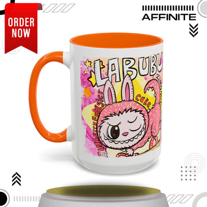 Mug Colorful Cartoon Labubu Accent Coffee Mug - Perfect for Animal Lovers 15oz Orange