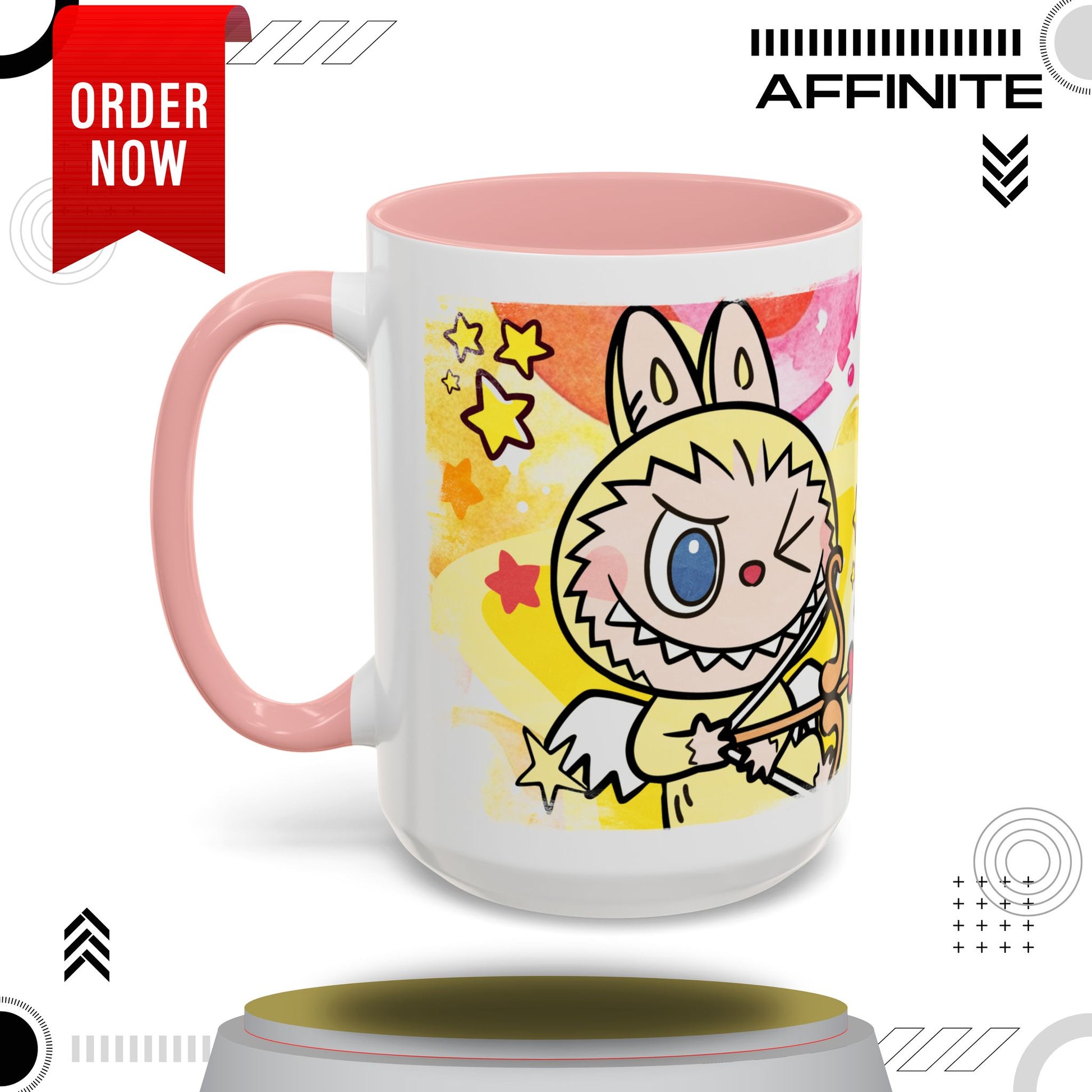 Mug Playful Lazy Yoga Labubu Coffee Mug - Fun Design for Relaxation Lovers 15oz Pink