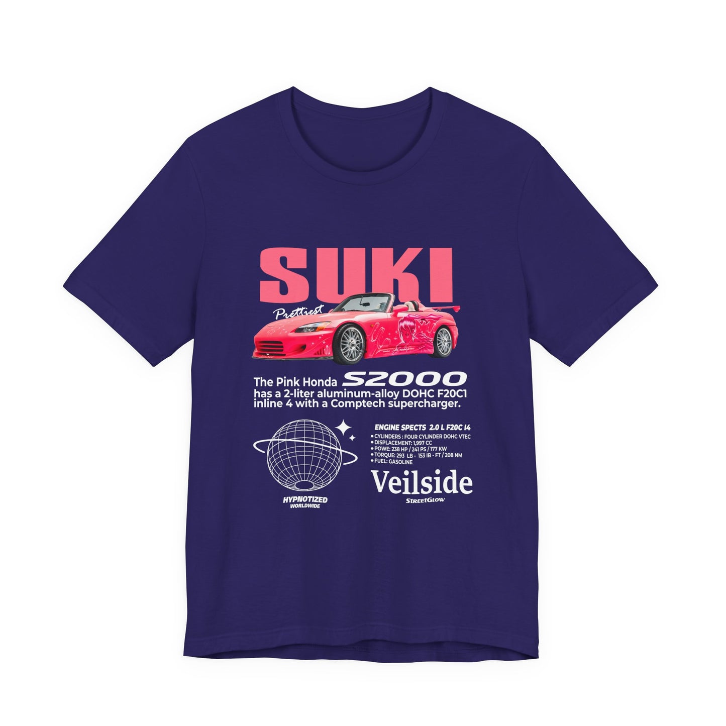 T-Shirt Unisex Graphic Tee - Suki's Pink Honda S2000 Design, Fast Car Anime T-Shirt, Retro Japanese by Bella+Canvas
