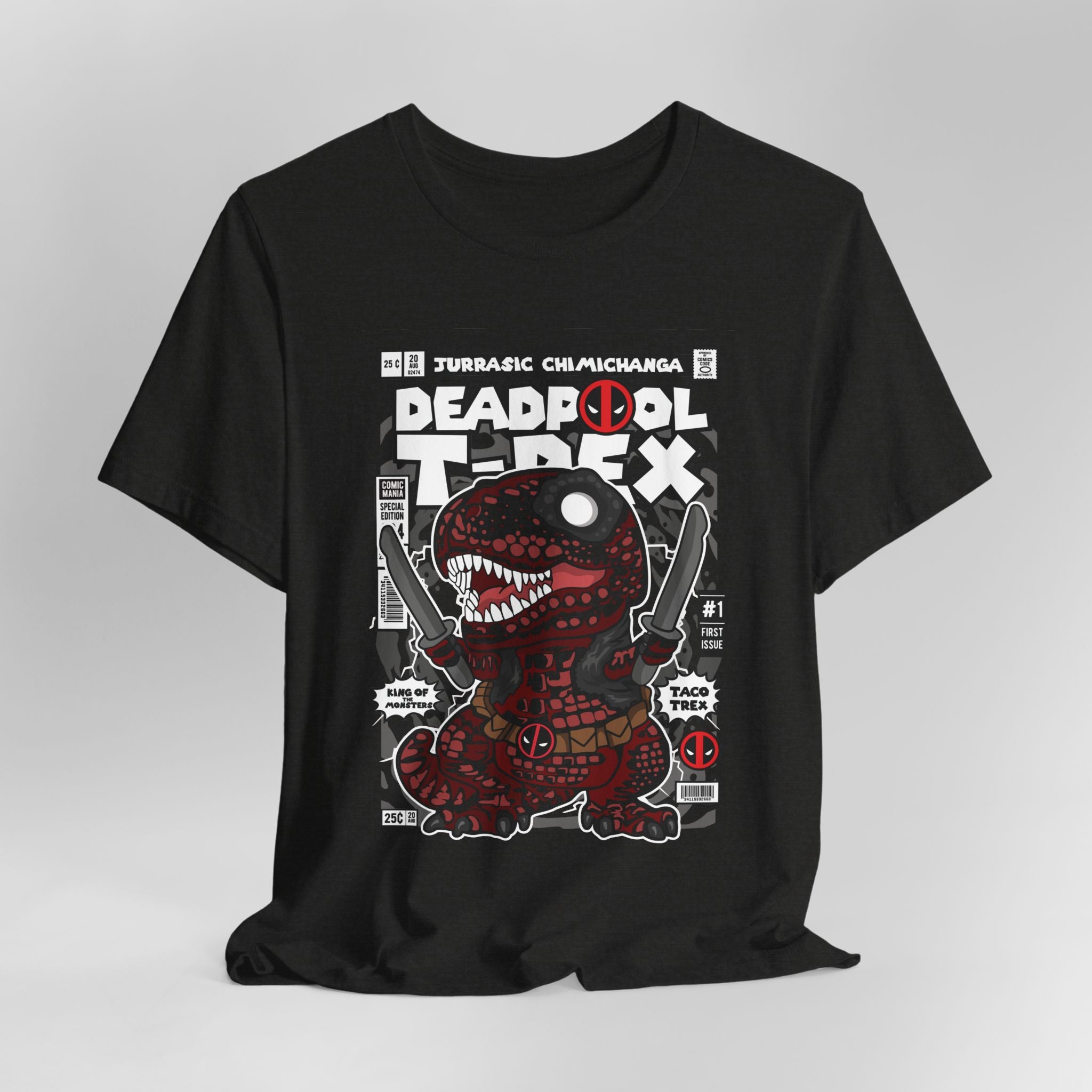 Deadpool T-Rex Unisex Jersey Tee - Fun Graphic T-Shirt for Comic Fans - Jurassic Chichanga