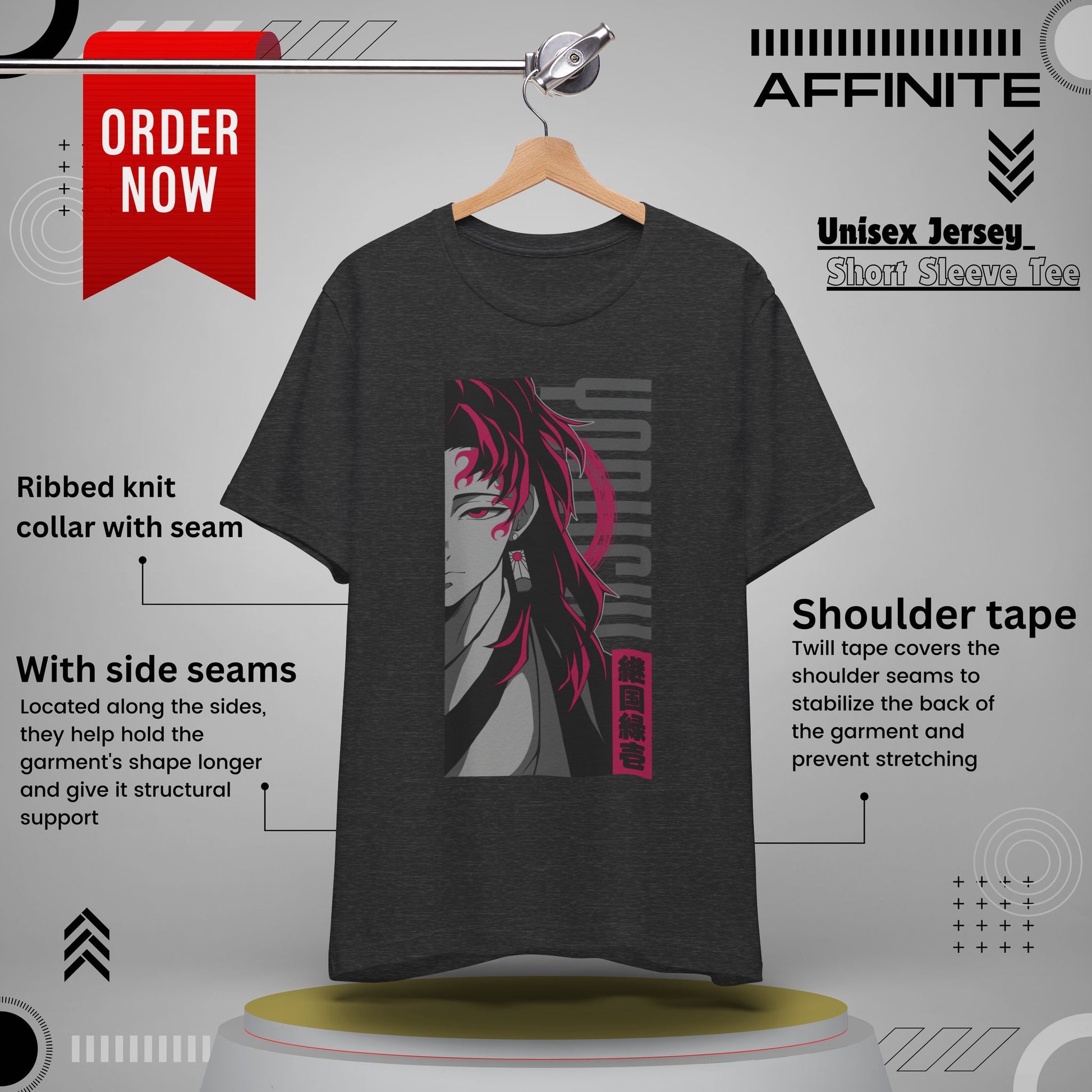 T-Shirt Yoriichi Anime T-Shirt - Demon Slayer Inspired Graphic Tee (Unisex Cotton) Dark Grey Heather