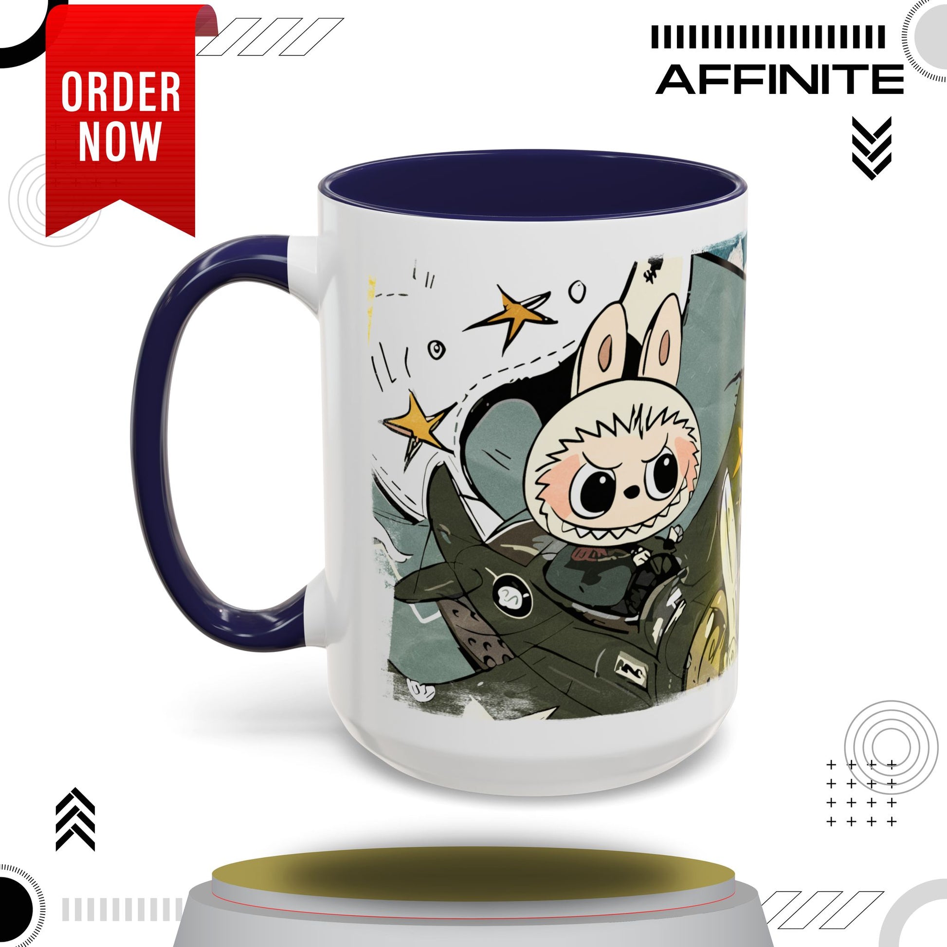 Mug Labubu Character Accent Coffee Mug - Cute and Colorful Design for Fans 15oz Navy