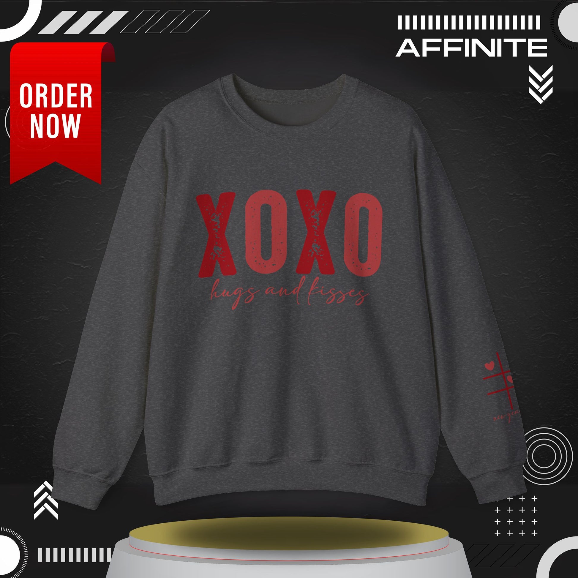 Sweatshirt XOXO Hugs and Kisses Crewneck Sweatshirt - Cozy Valentine's Day Gift Dark Heather