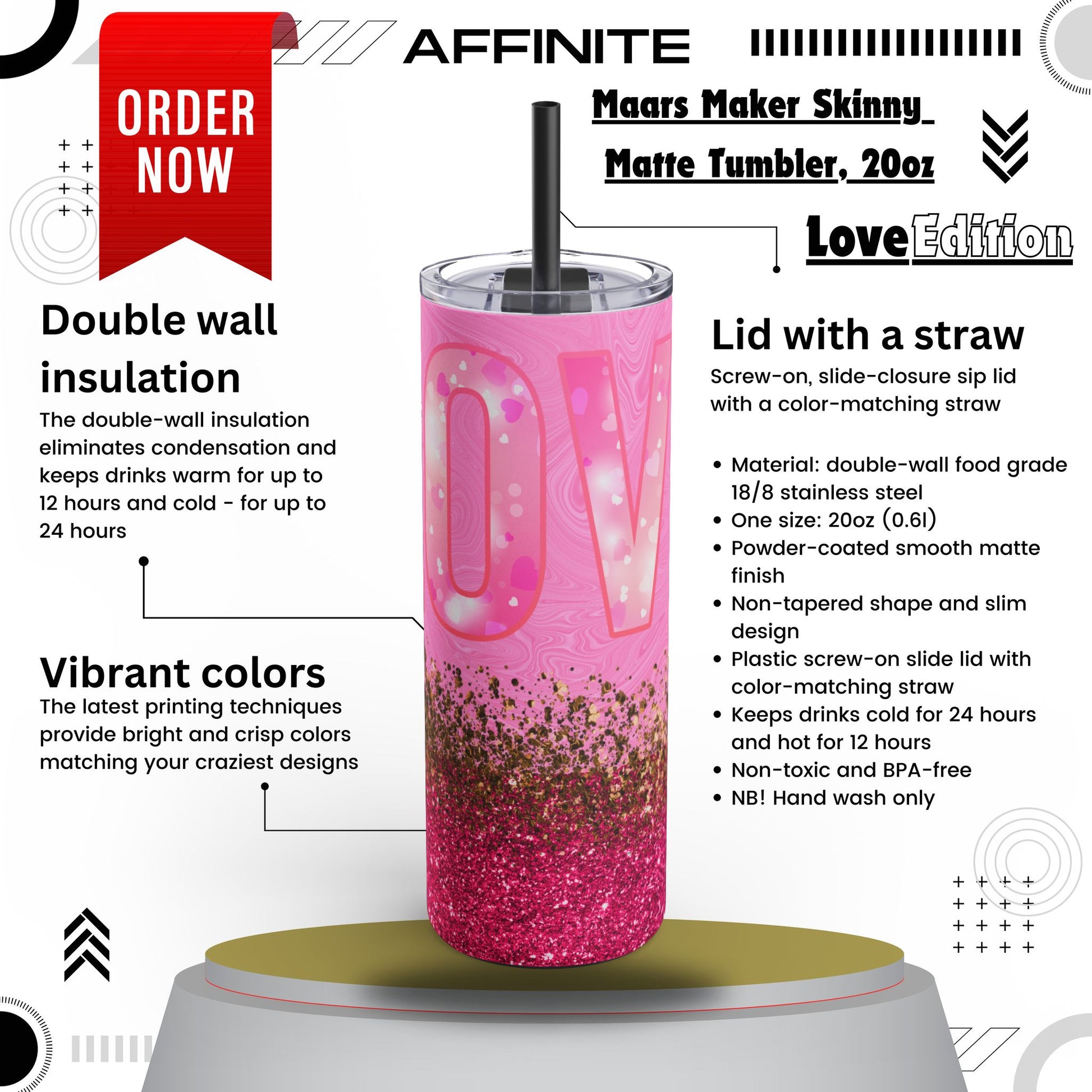 Tumblers Love-Focused Skinny Matte Tumbler – 20oz Perfect Gift Idea Black 20oz Matte