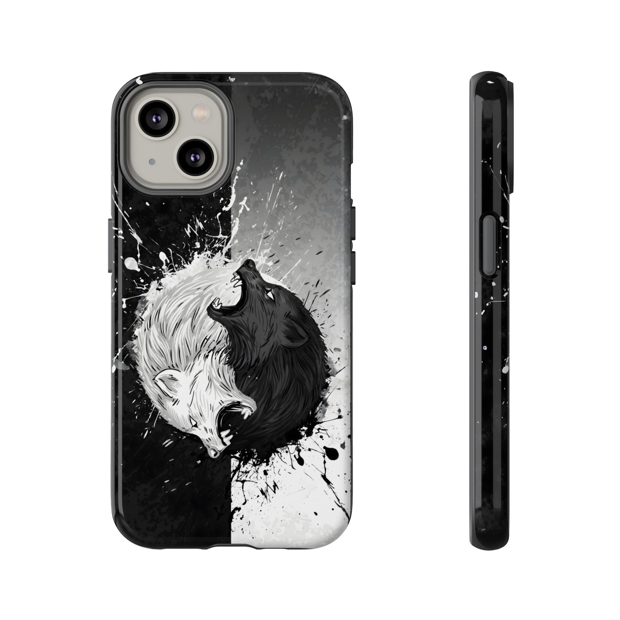 Yin Yang Wolf Phone Case - Dual Layer Protective Cover iPhone 14 Glossy Tough Cases