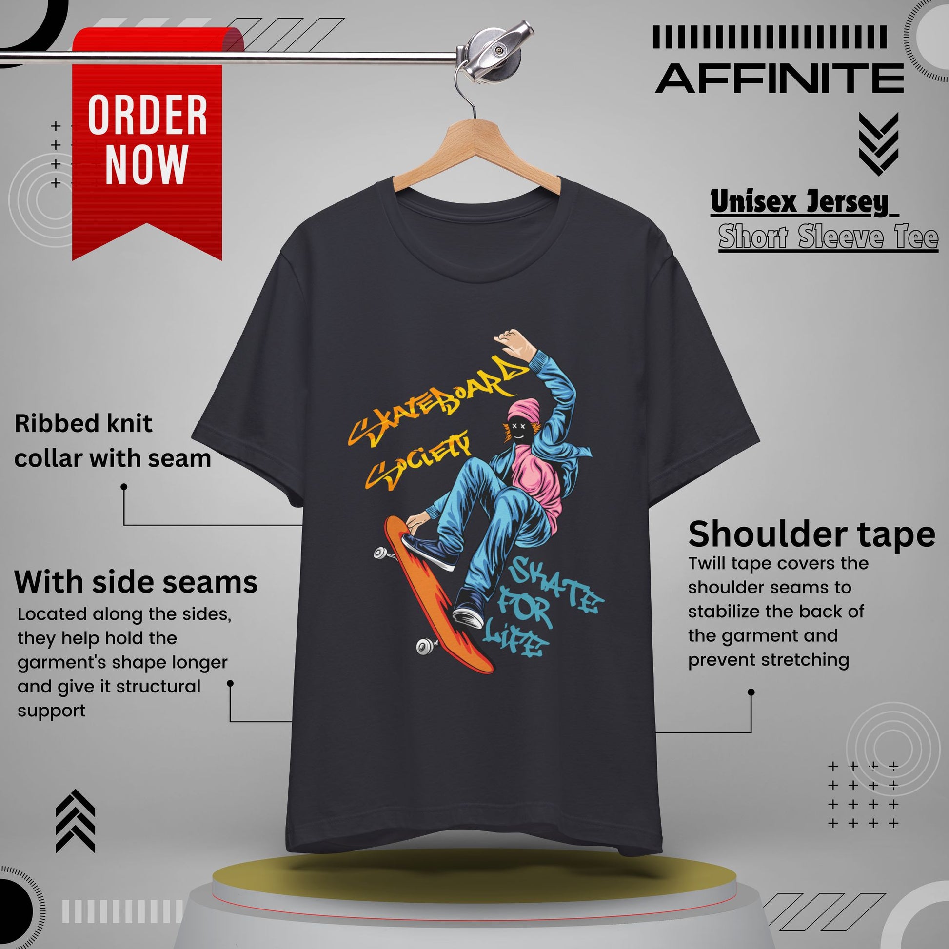 T-Shirt Skateboard Society Unisex Tee - Vibrant Orange Graphic T-Shirt for Skate Enthusiasts Dark Grey