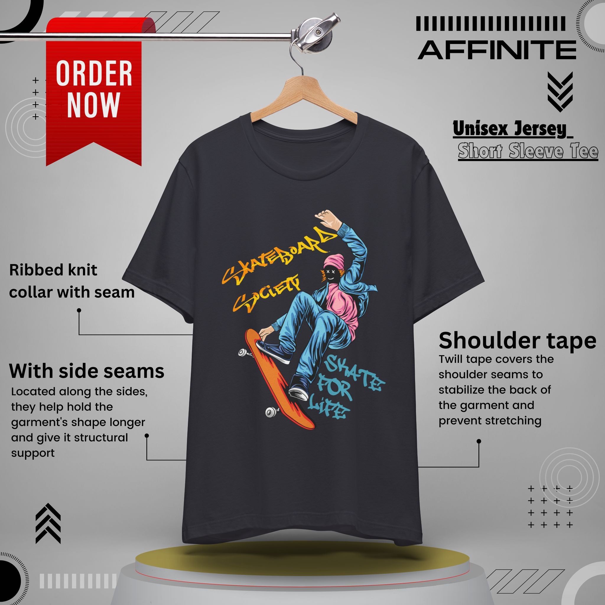 T-Shirt Skateboard Society Unisex Tee - Vibrant Orange Graphic T-Shirt for Skate Enthusiasts Dark Grey