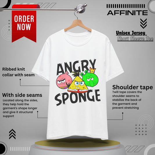 T-Shirt Angry Sponge T-Shirt - Funny Graphic Tee for Gamers (Unisex Cotton) White