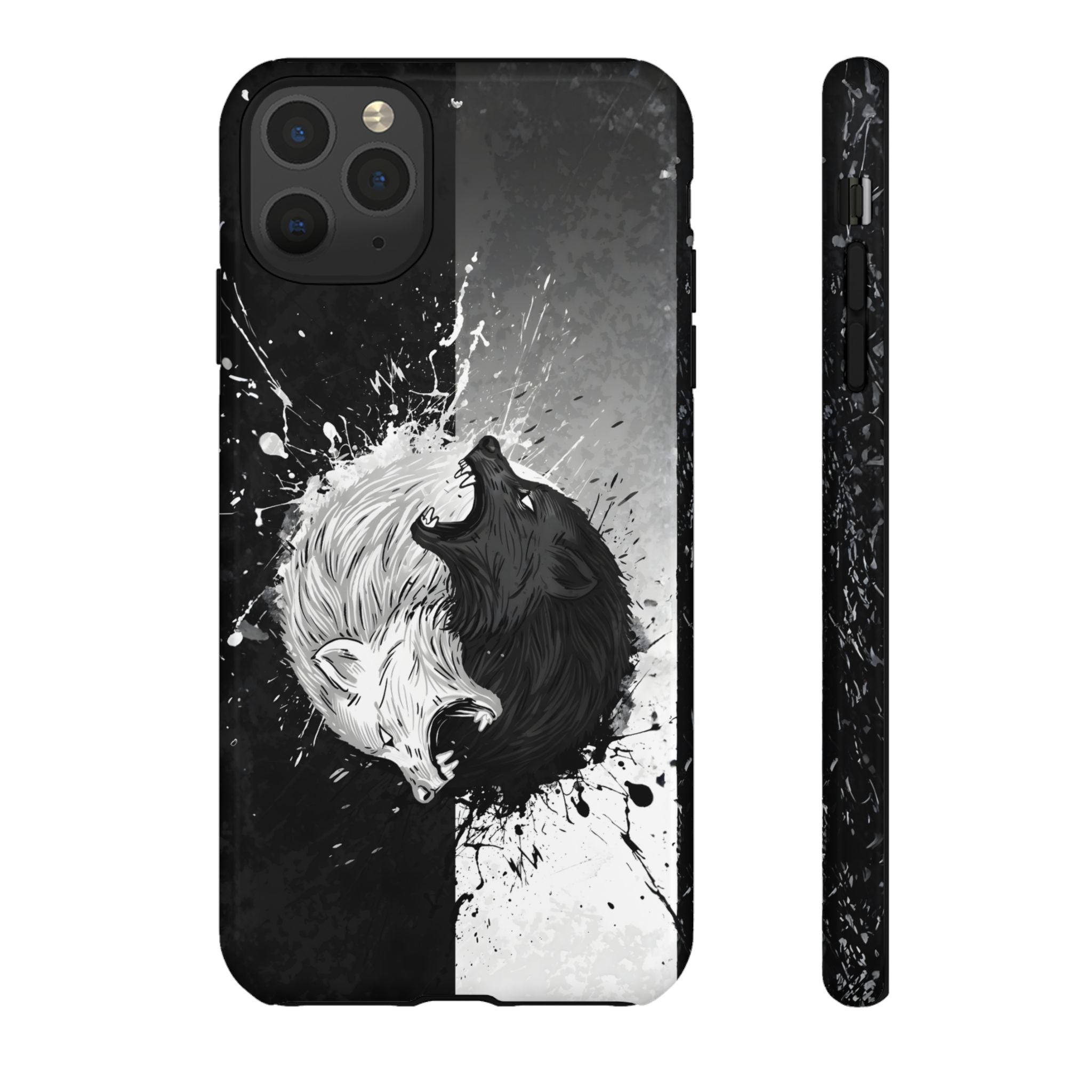 Yin Yang Wolf Phone Case - Dual Layer Protective Cover iPhone 11 Pro Max Glossy Tough Cases