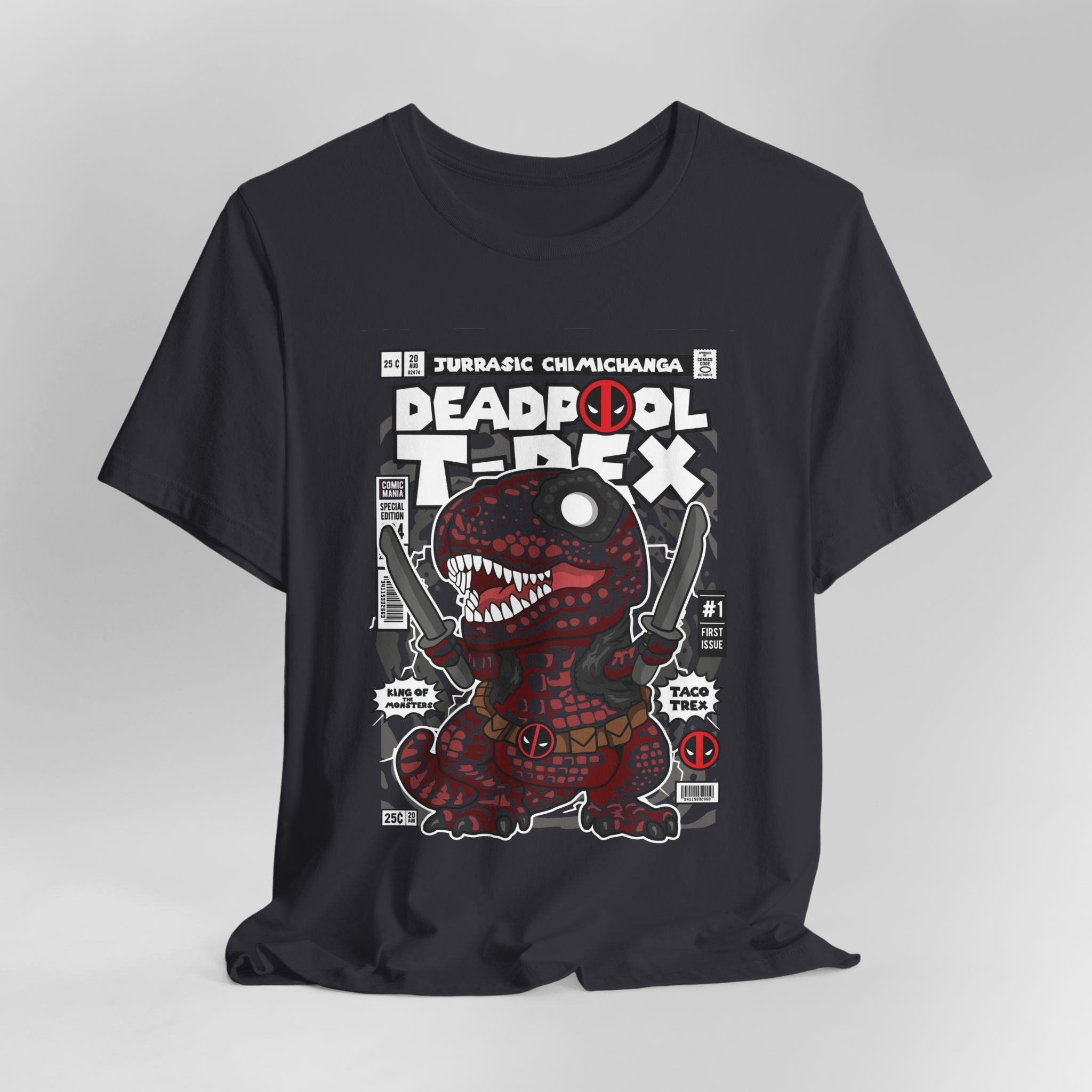 Deadpool T-Rex Unisex Jersey Tee - Fun Graphic T-Shirt for Comic Fans - Jurassic Chichanga