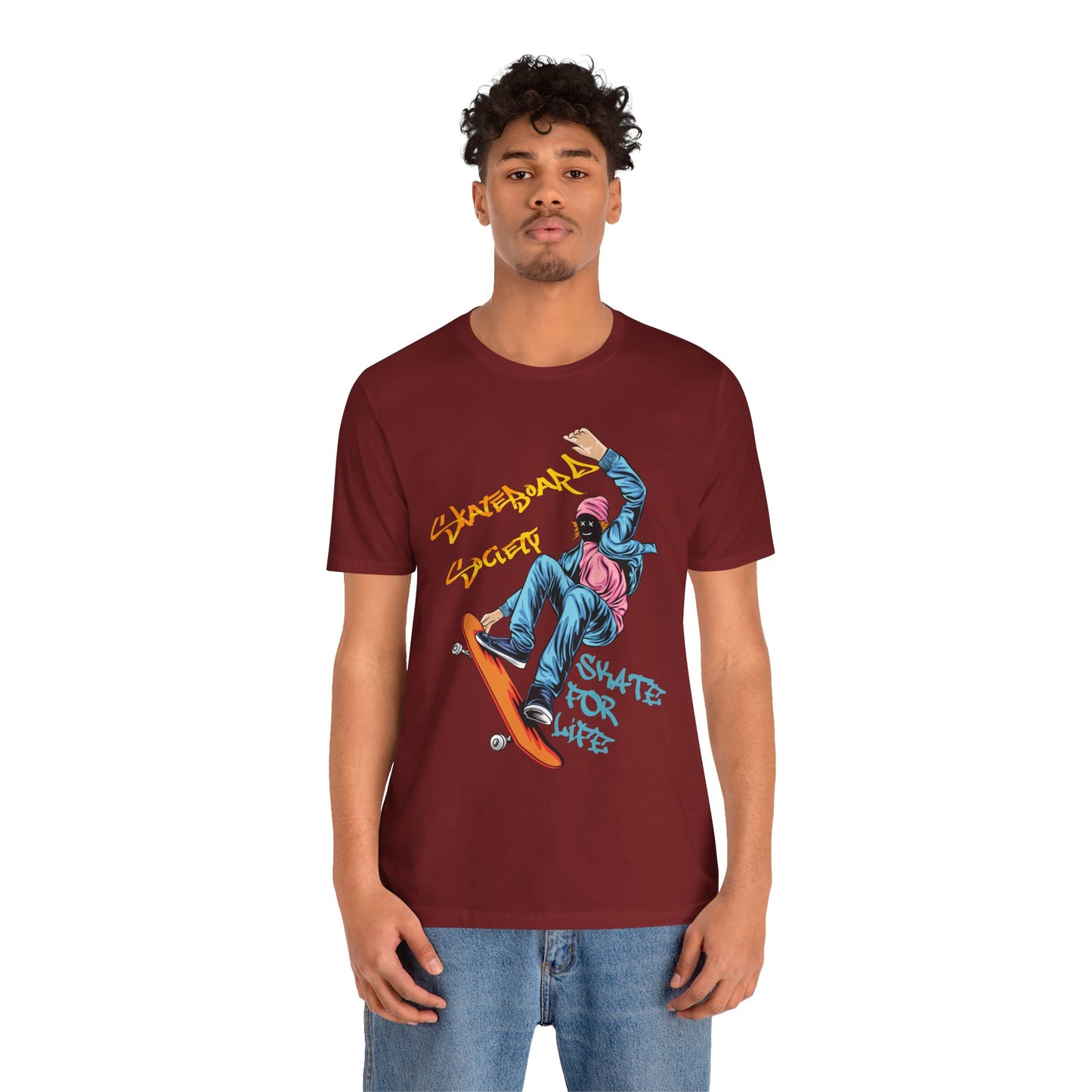 T-Shirt Skateboard Society Unisex Tee - Vibrant Orange Graphic T-Shirt for Skate Enthusiasts