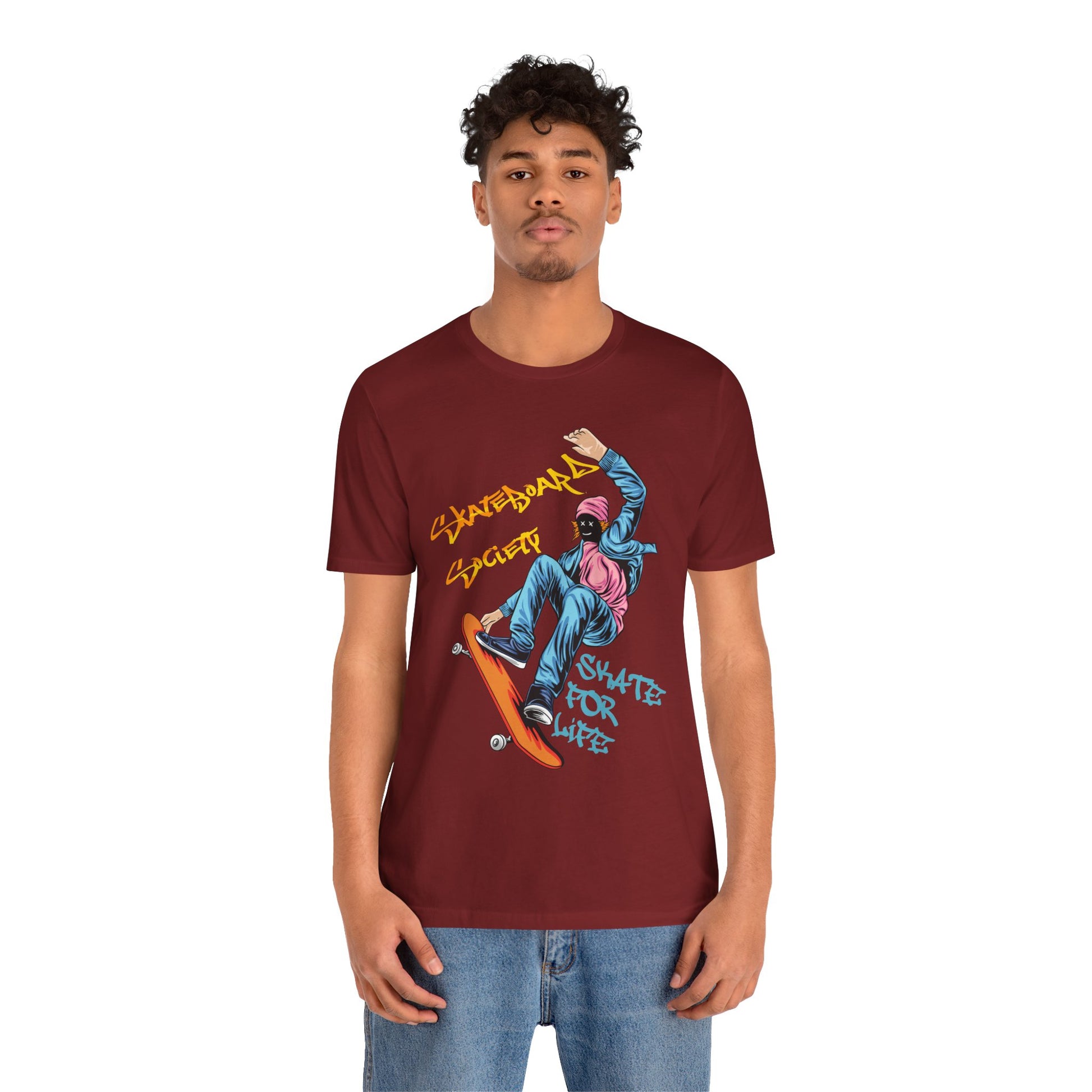 T-Shirt Skateboard Society Unisex Tee - Vibrant Orange Graphic T-Shirt for Skate Enthusiasts