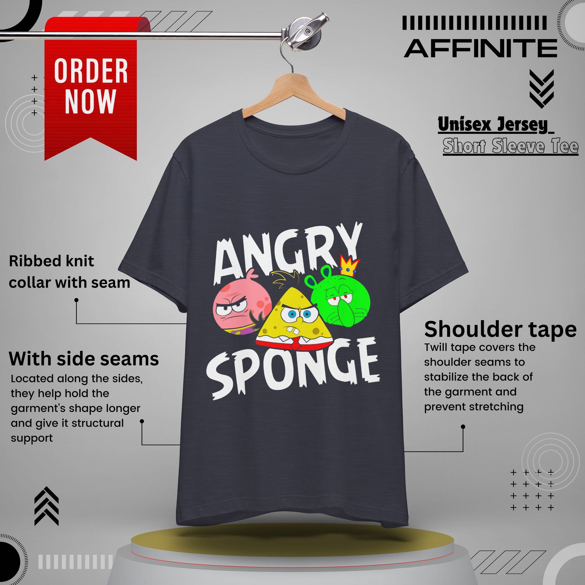 T-Shirt Angry Sponge T-Shirt - Funny Graphic Tee for Gamers (Unisex Cotton) Heather Midnight Navy