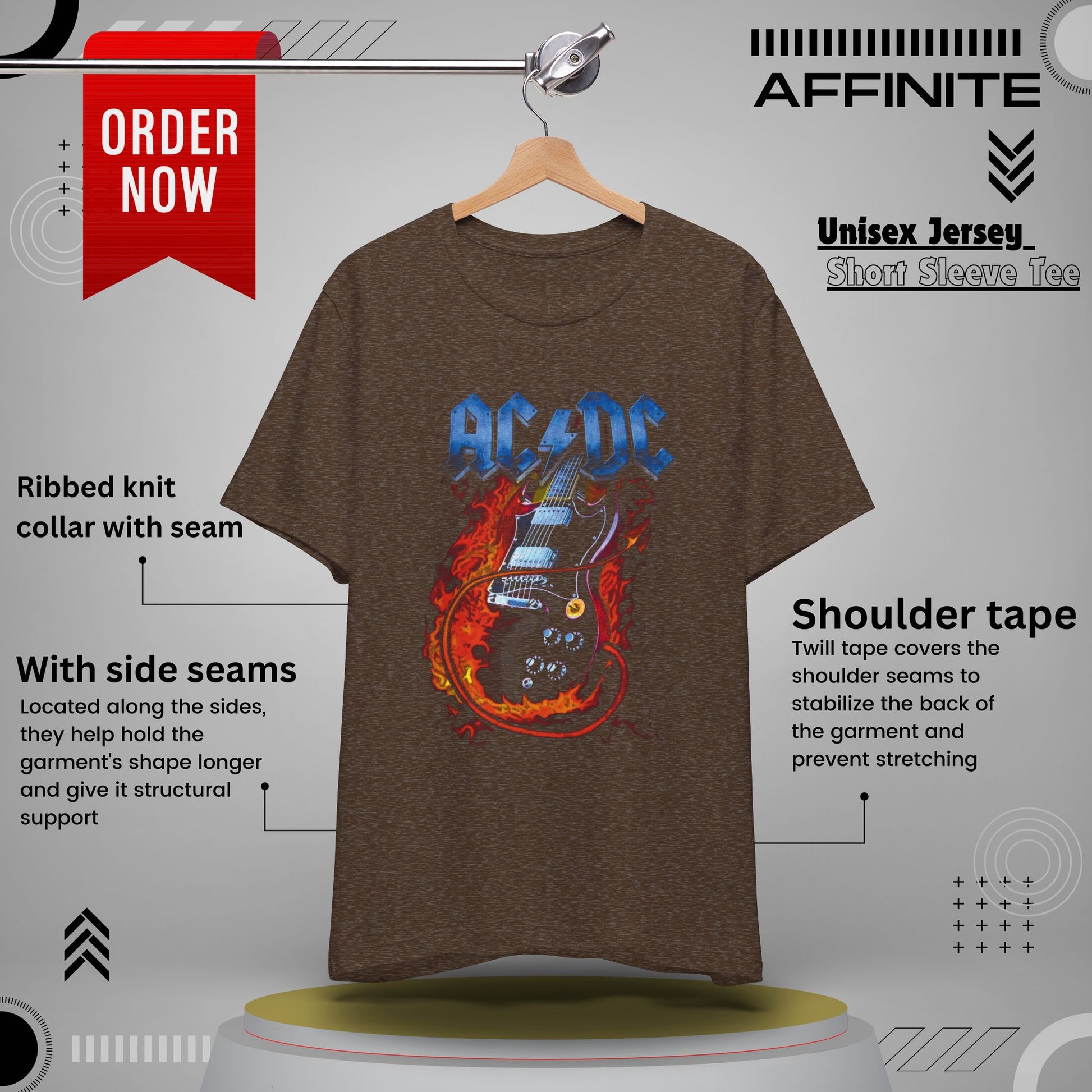 T-Shirt Rock In T Shirt - AC/DC Graphic Tee (Unisex Rock Shirt) Heather Brown
